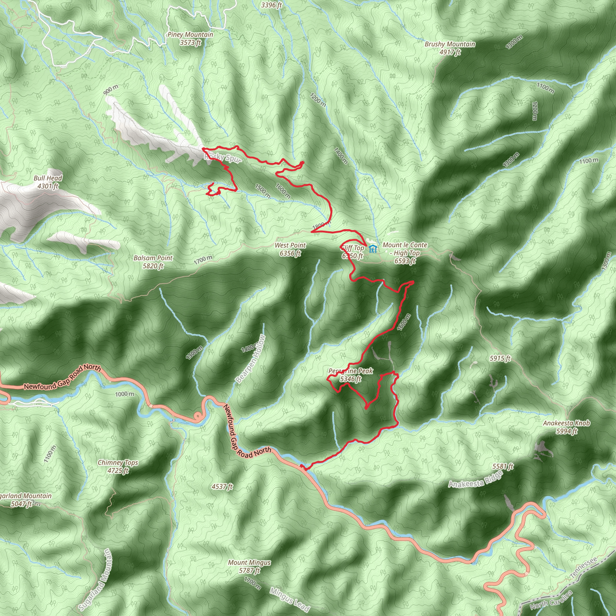 Alum Cave Trail, Bull Head Trail and Rainbow Falls Trail mobile static map