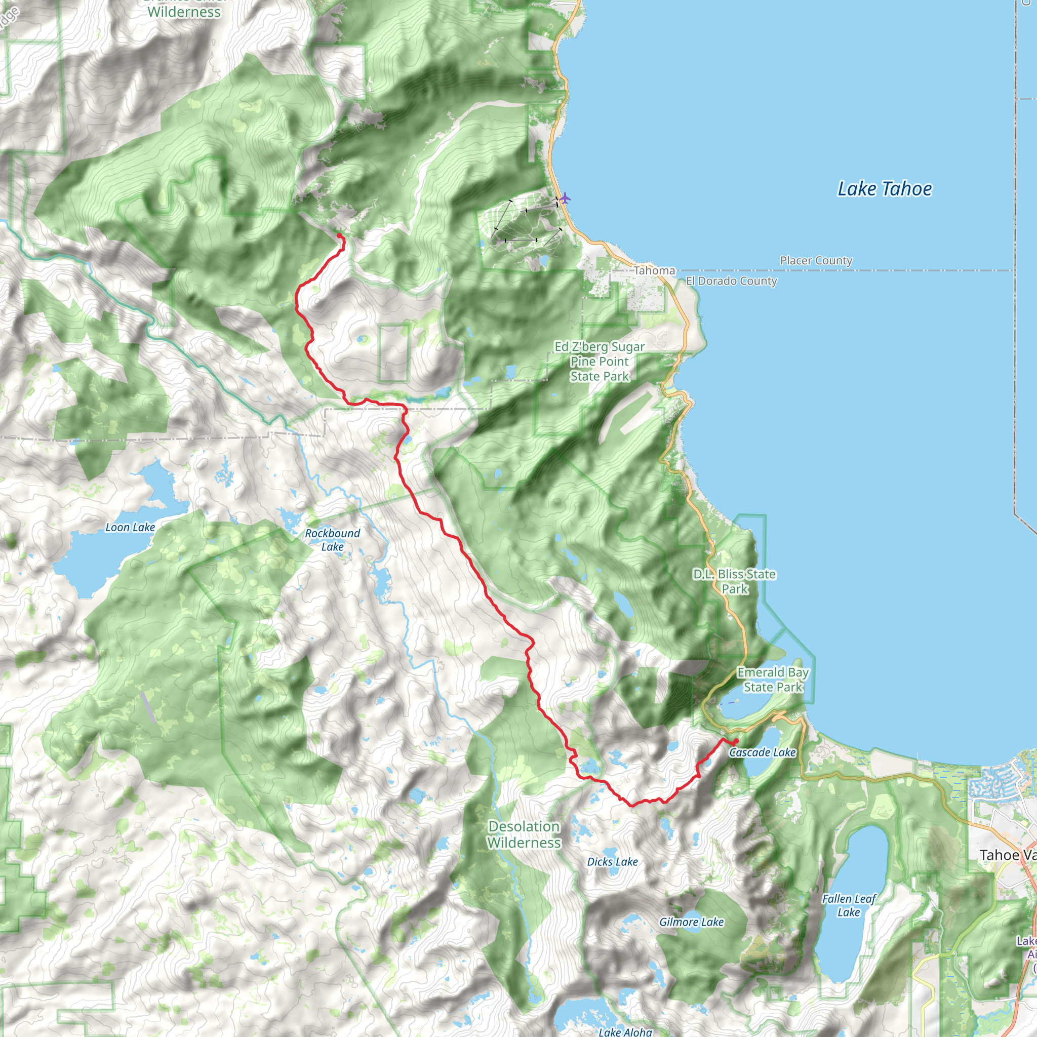Bayview Campground to Baker Pass via Tahoe Rim Trail mobile static map