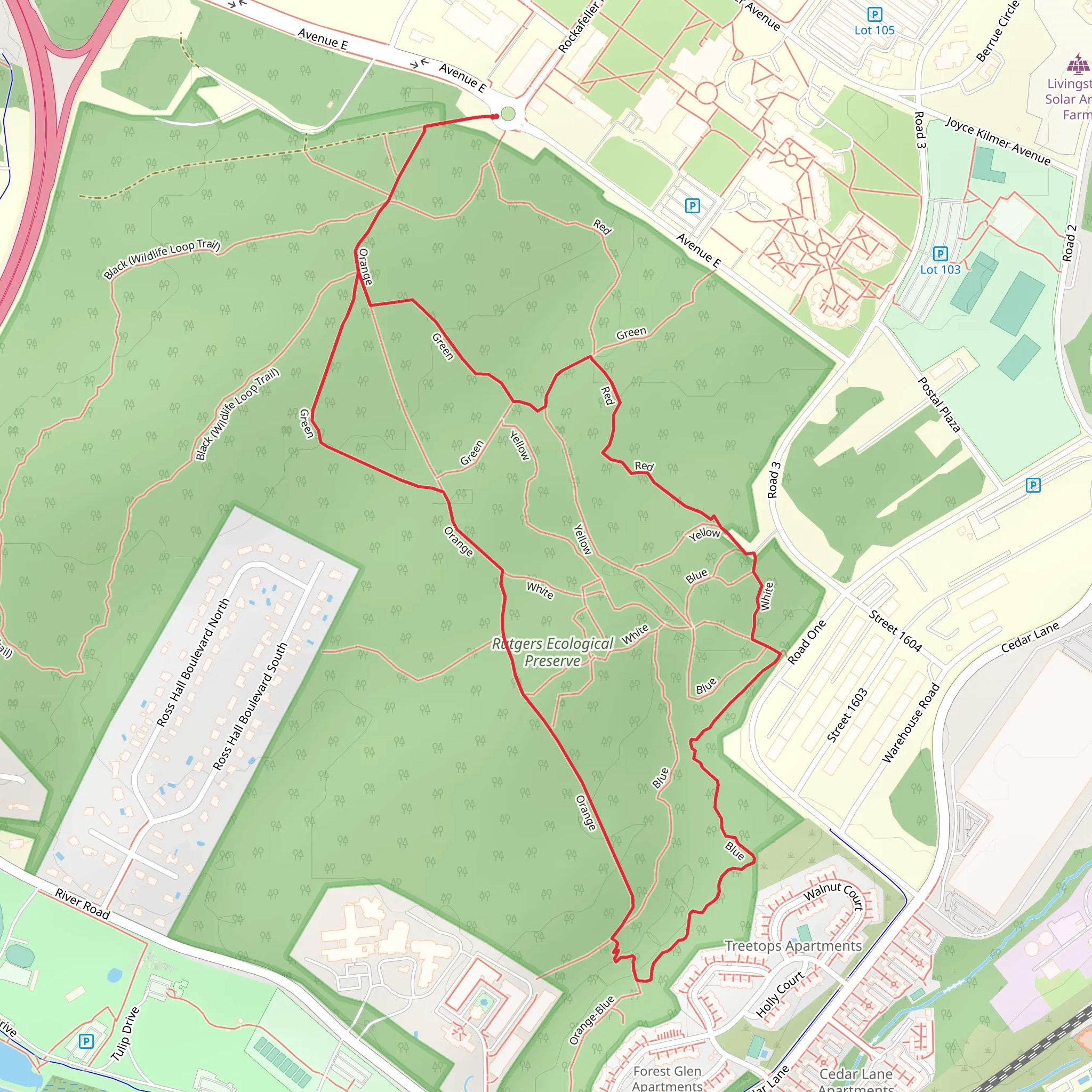 Orange, White and Blue Loop - Rutgers Ecological Preserve mobile static map