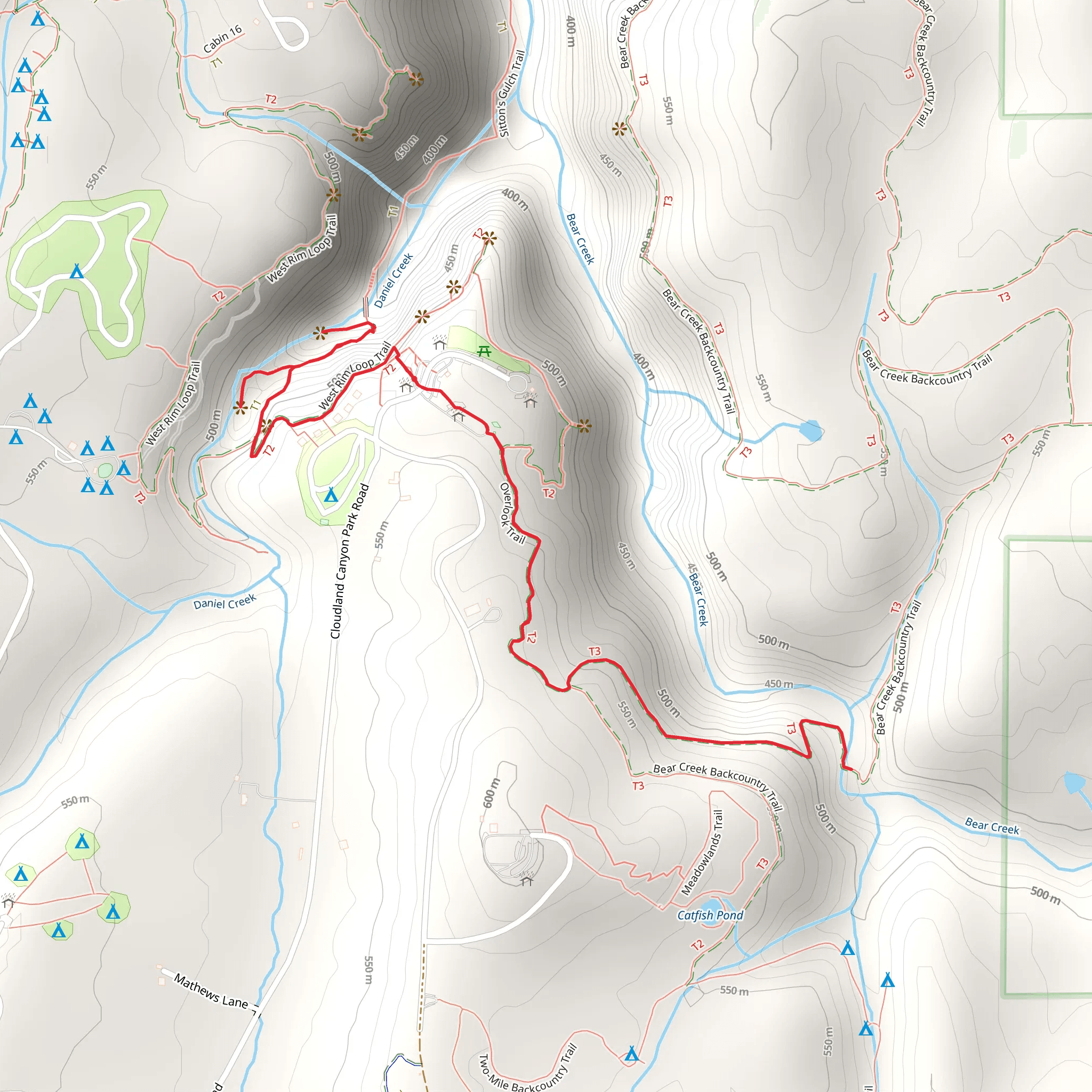 Cherokee Falls, Hemlock Falls and Bear Creek Backcountry Trail mobile static map