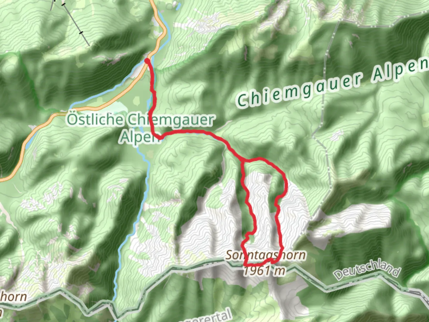 An image depicting the trail Reifelbergscharte and Sonntagshorn Loop from Laubau and its surrounding area.