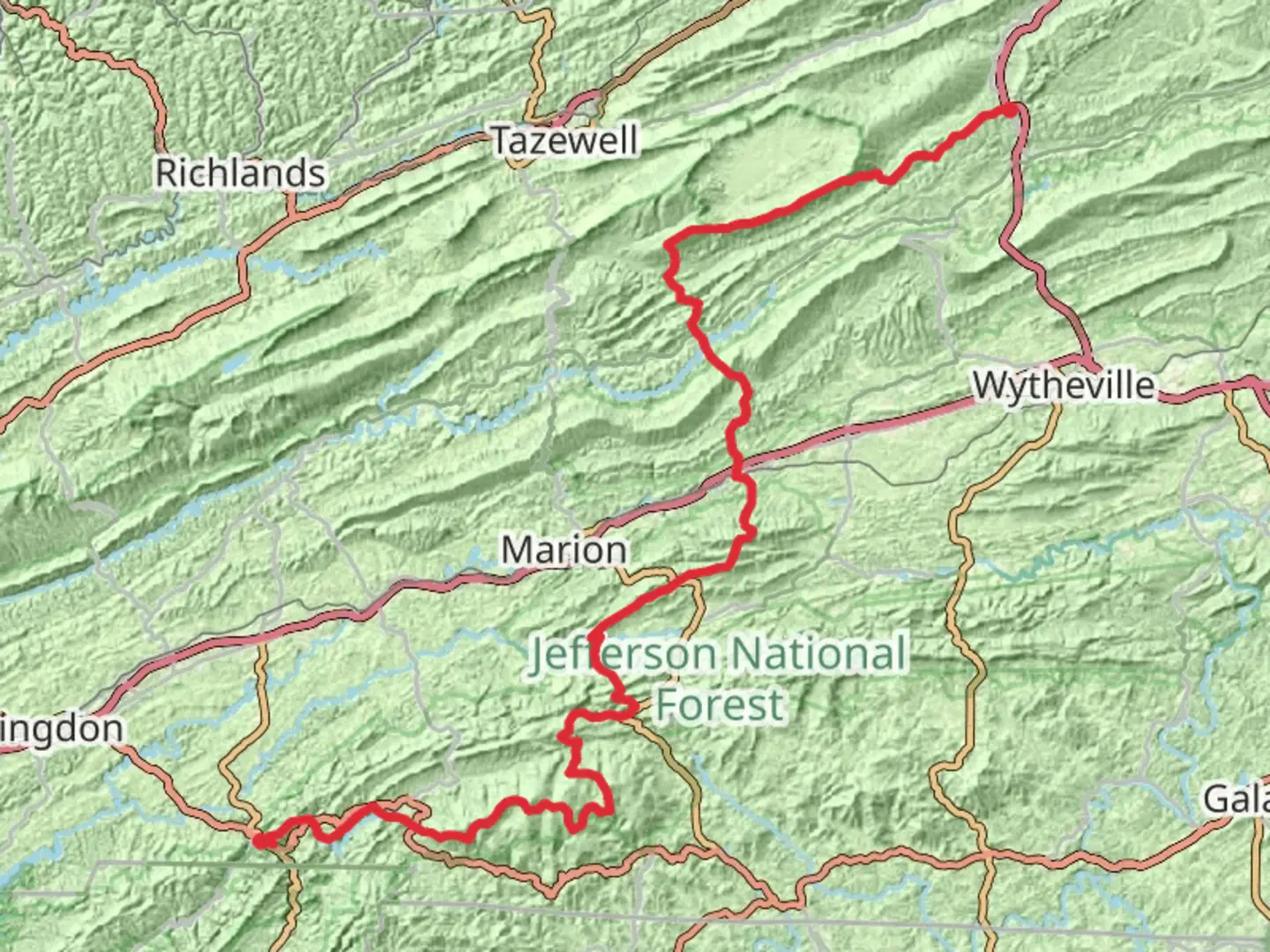 An image depicting the trail Appalachian Trail Section Hike - Bland to Damascus and its surrounding area.