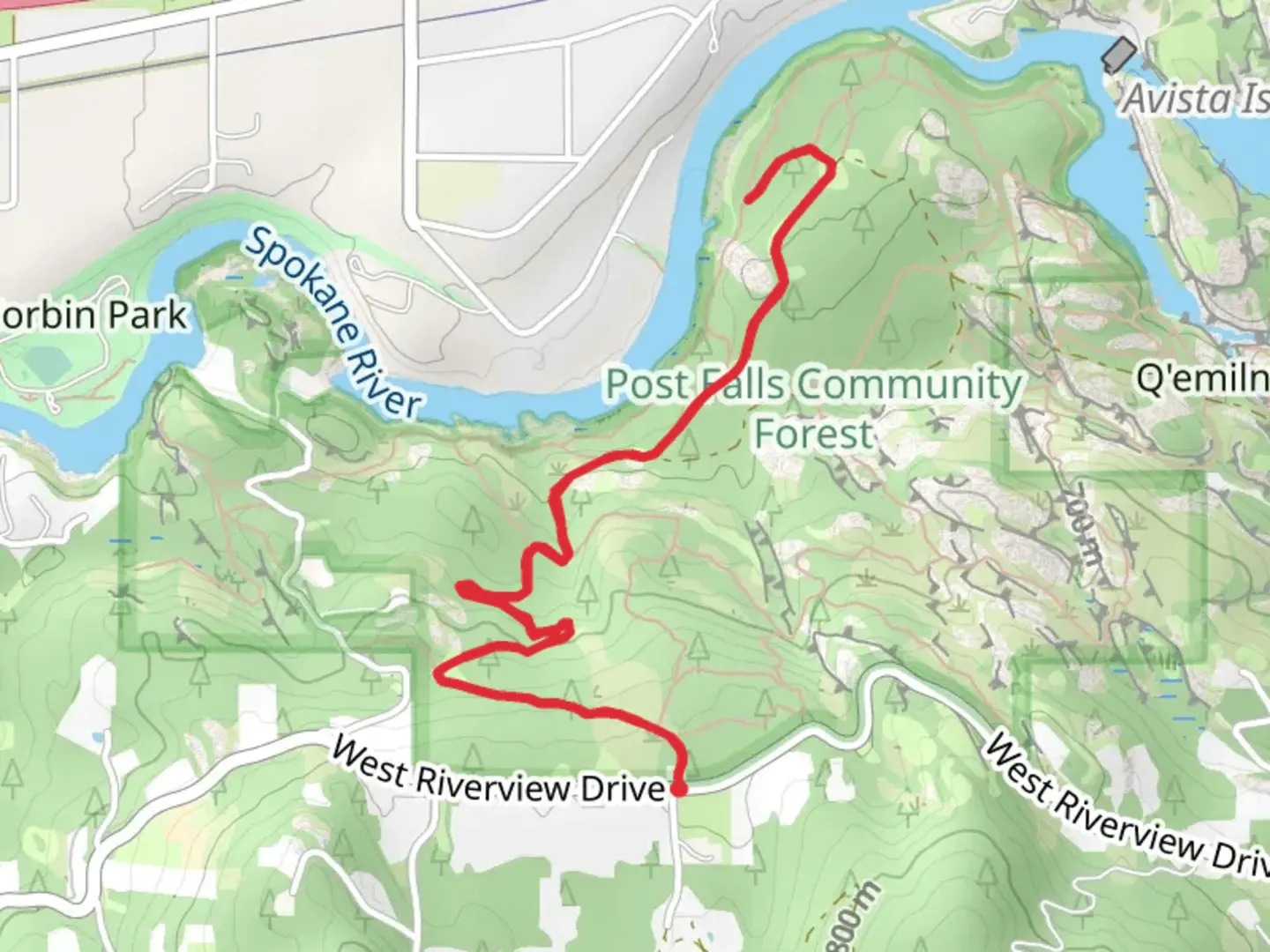 An image depicting the trail Spokane River - Post Falls Community Forest and its surrounding area.