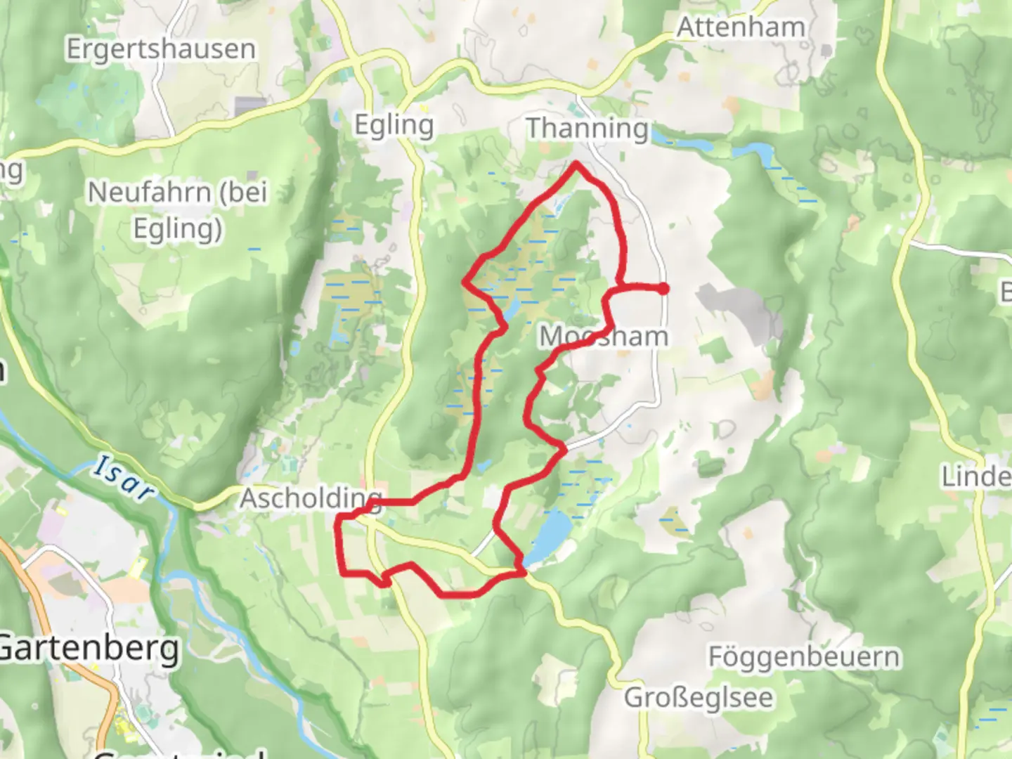 An image depicting the trail Mooshamer Weiher and Harmatinger Weiher Loop and its surrounding area.