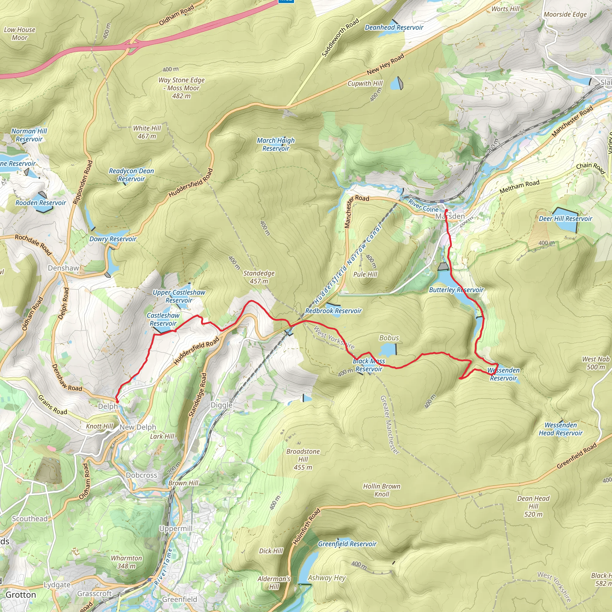 Delph to Marsden Walk via Butterley Reservoir mobile static map