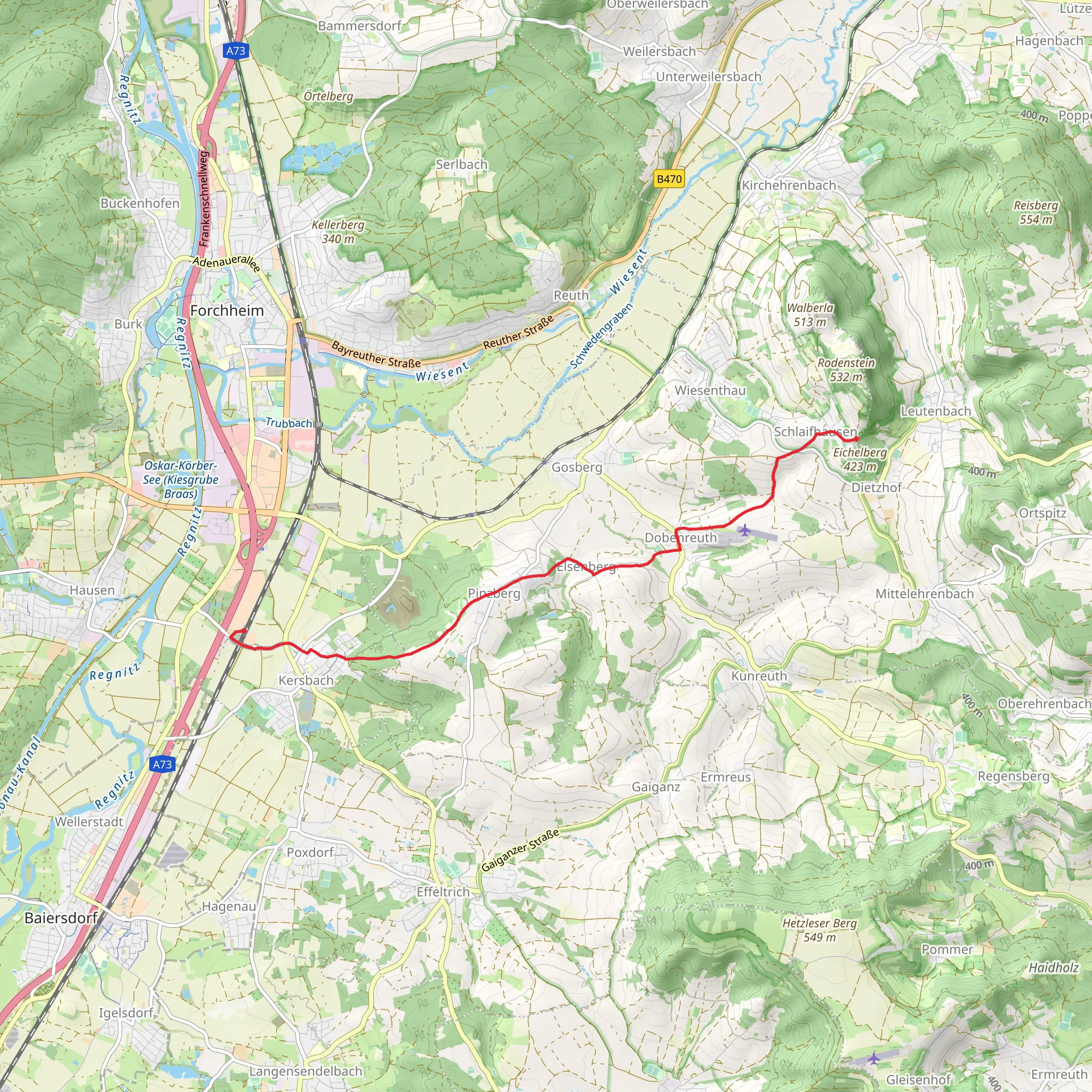Kersbach to Dietzhof via Kersbach - Schlaifhausen mobile static map