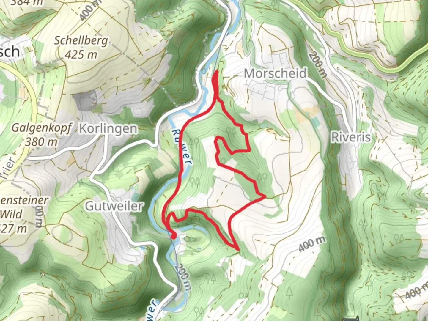 An image depicting the trail Morscheider Grenzpfad and Ruwer Hochwald Radweg and its surrounding area.