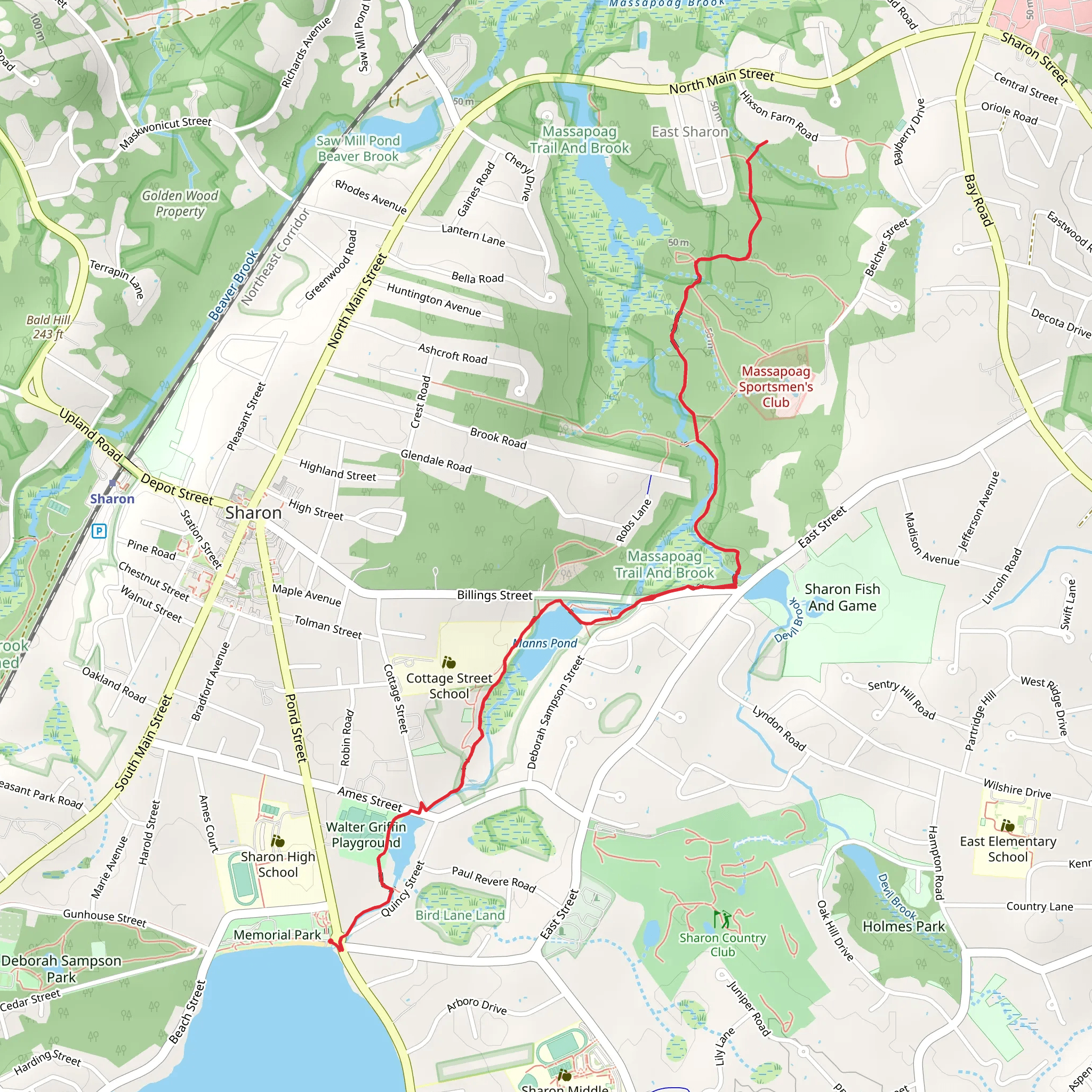 Massapoag Trail from Beach Street mobile static map