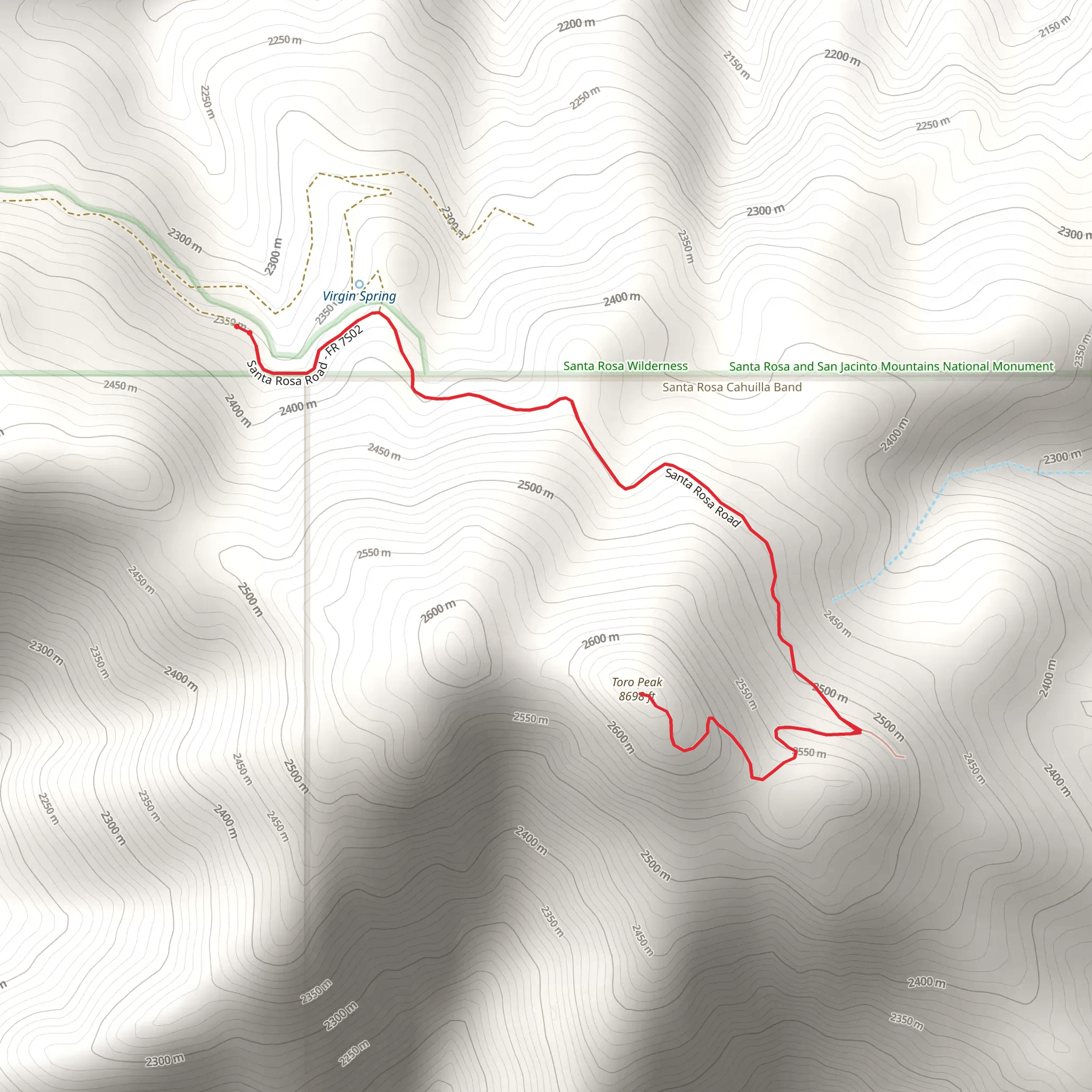 Toro Peak via Santa Rosa Road mobile static map