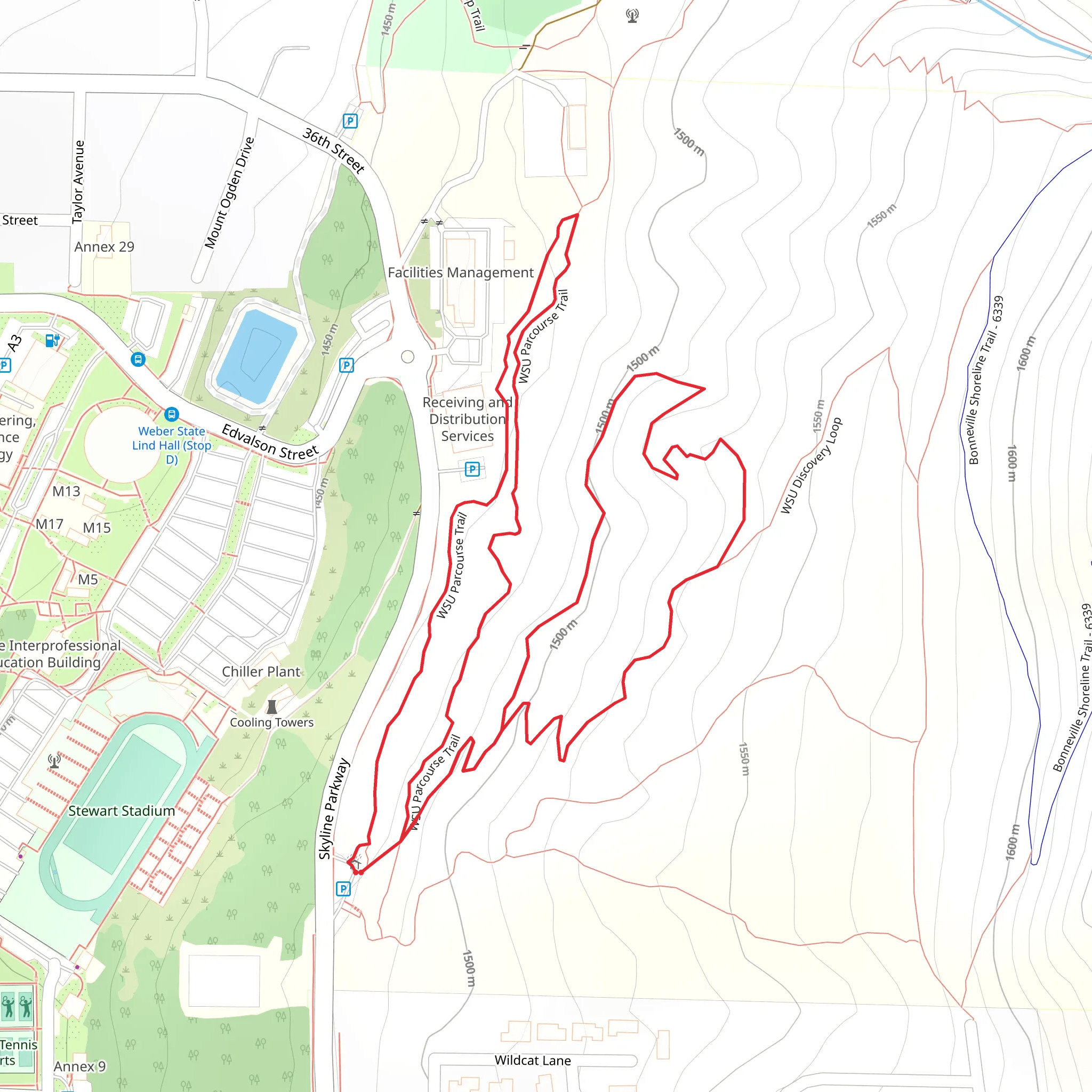 WSU Parcourse Trail and WSU Discovery Loop mobile static map