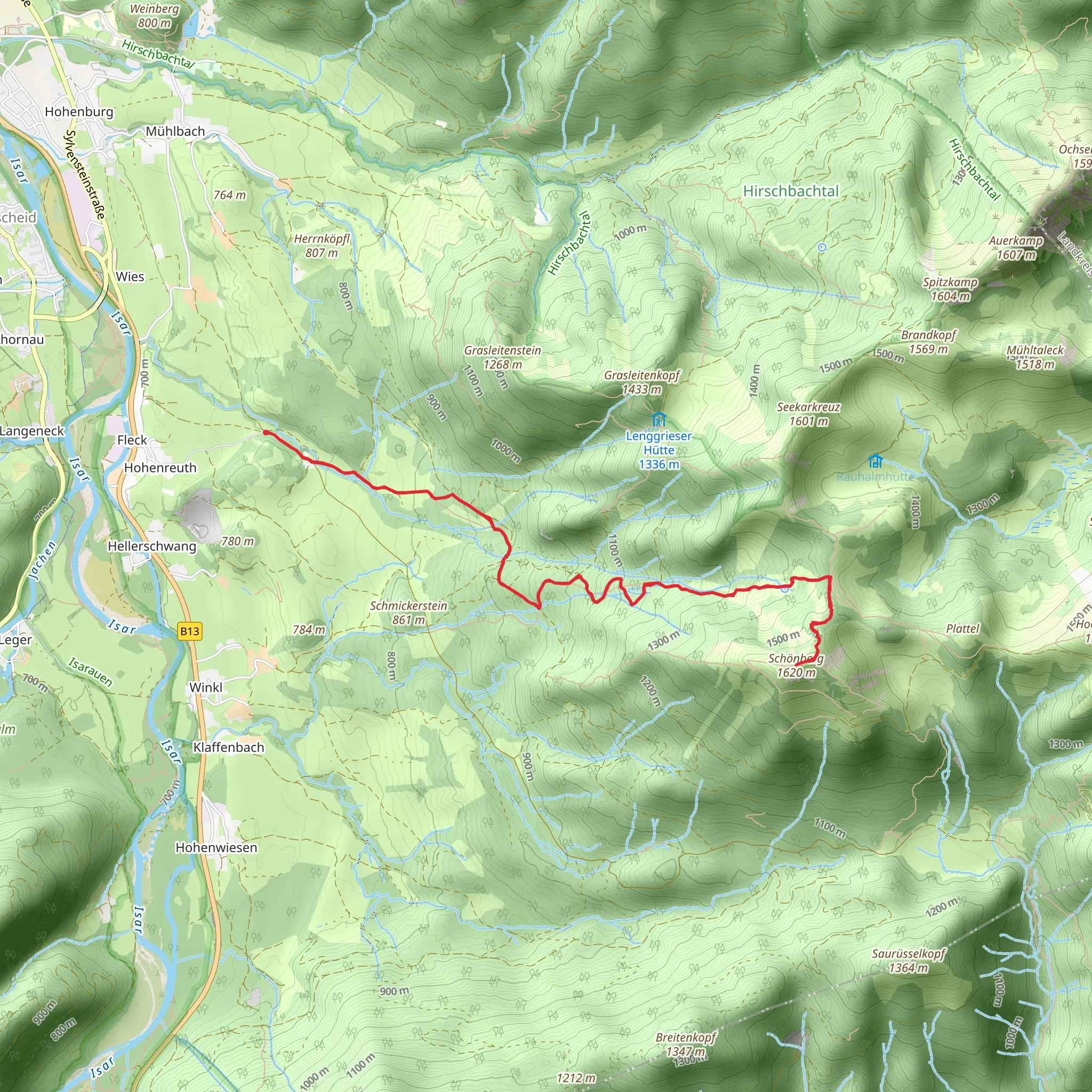 Schönberg Peak walk via Rohrlmoos Alm mobile static map