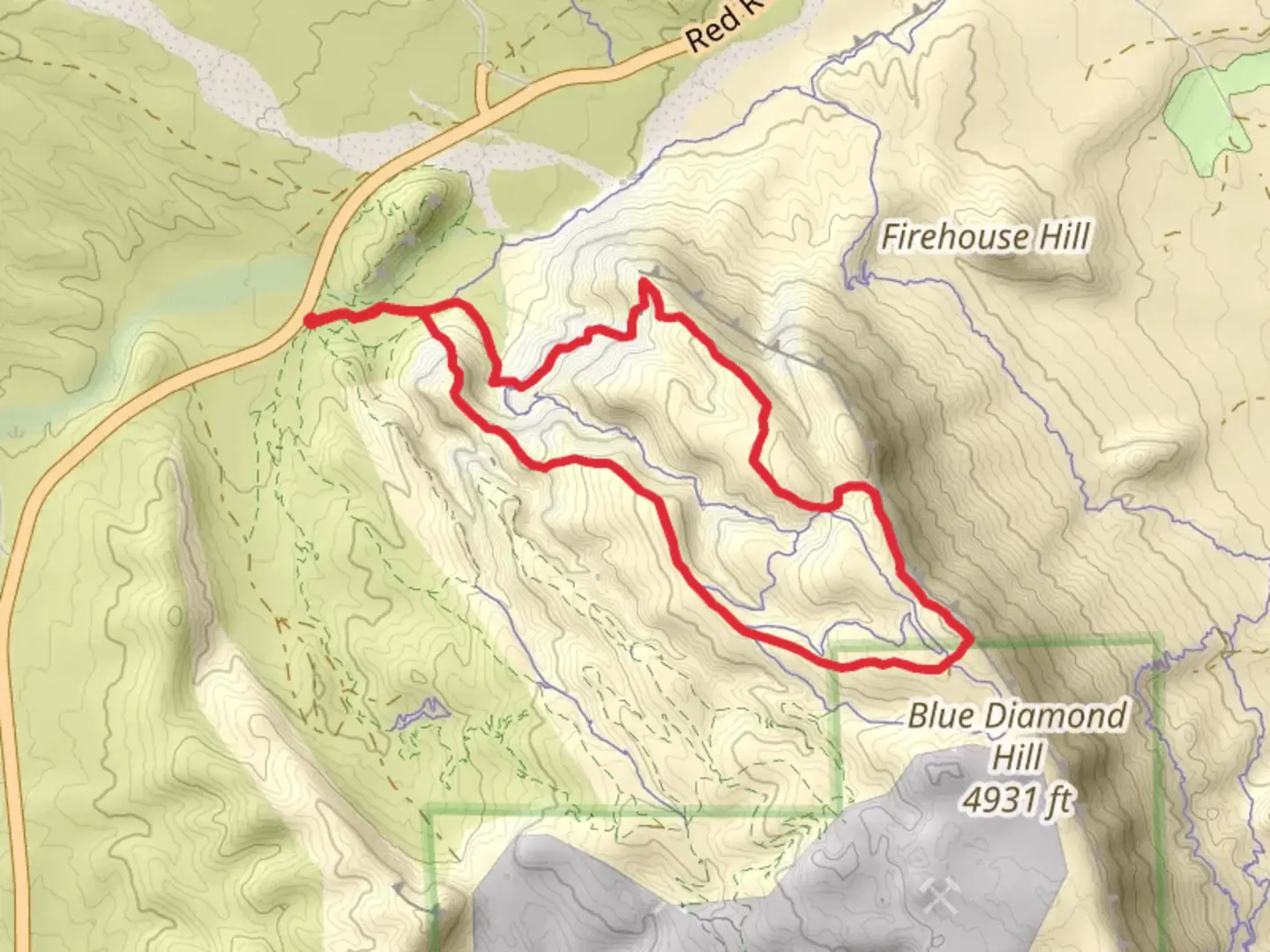 An image depicting the trail Bone Shaker and Bomb Voyage Loop and its surrounding area.