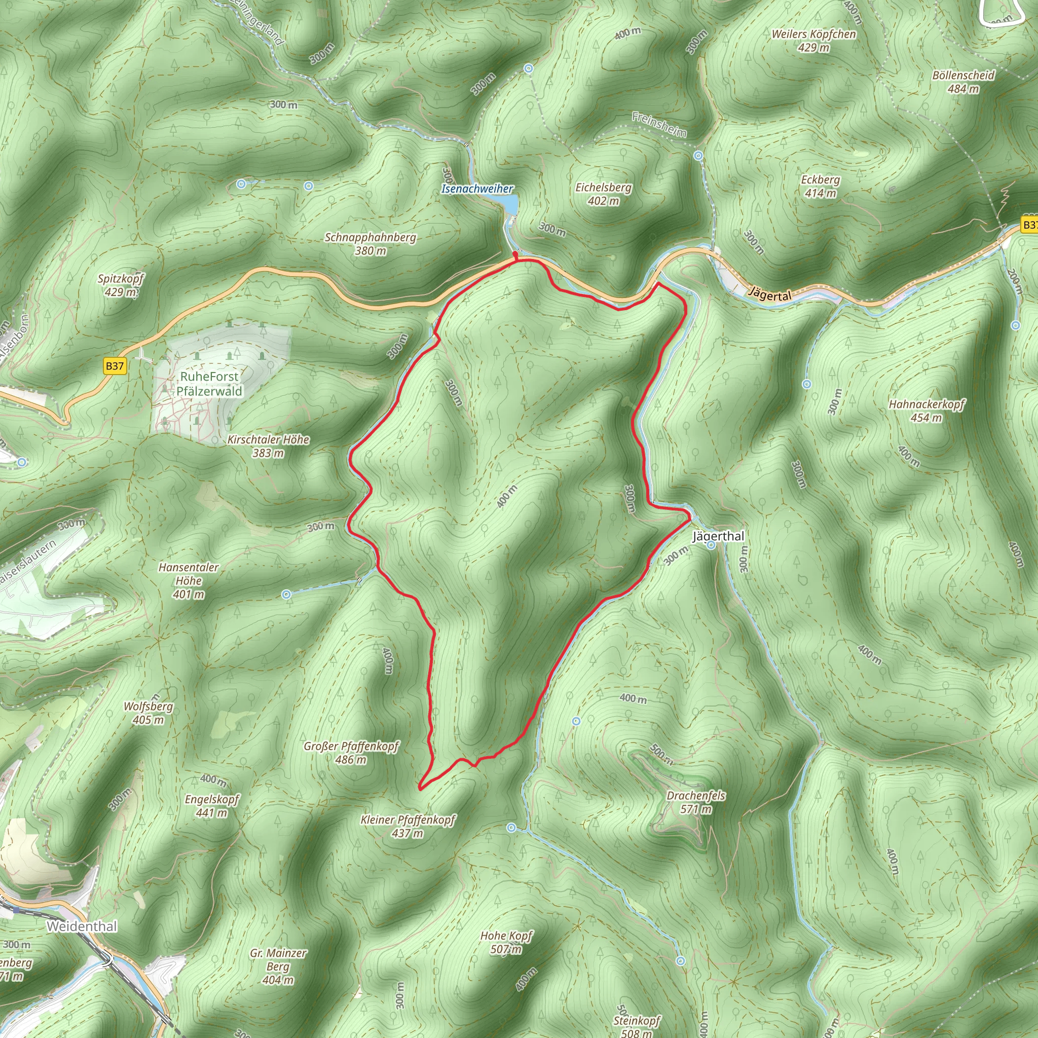 Saar Pfalz Weg and Plälzerwald Blau Roter Balken Loop mobile static map