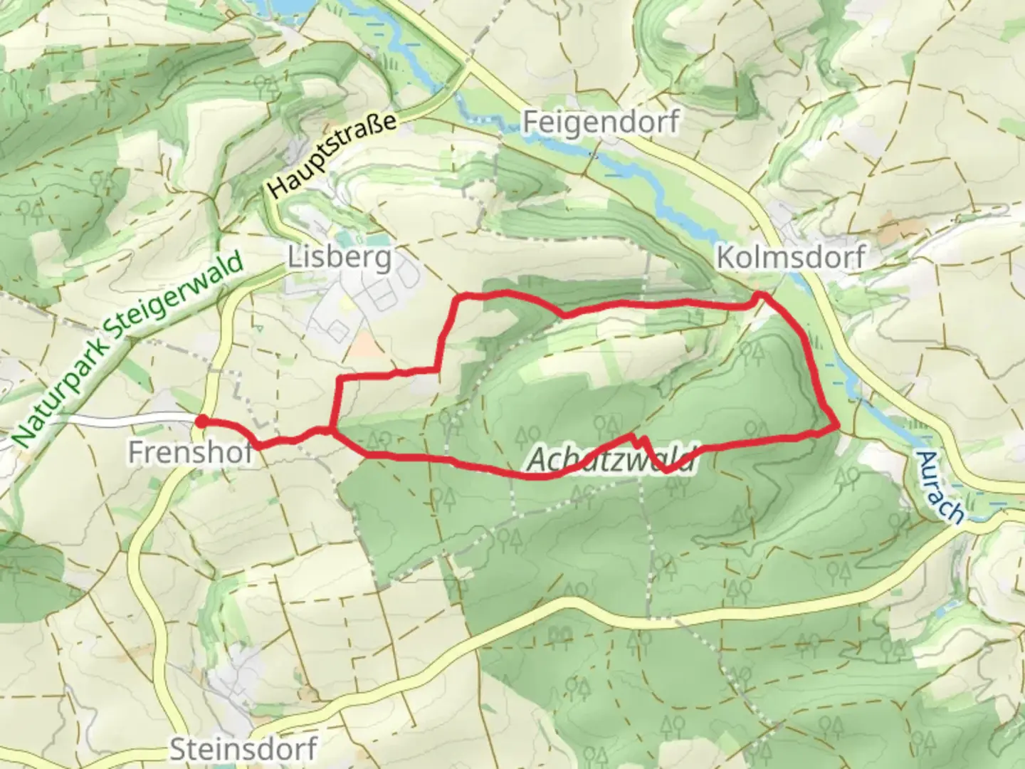 An image depicting the trail Achatzwald Loop and its surrounding area.