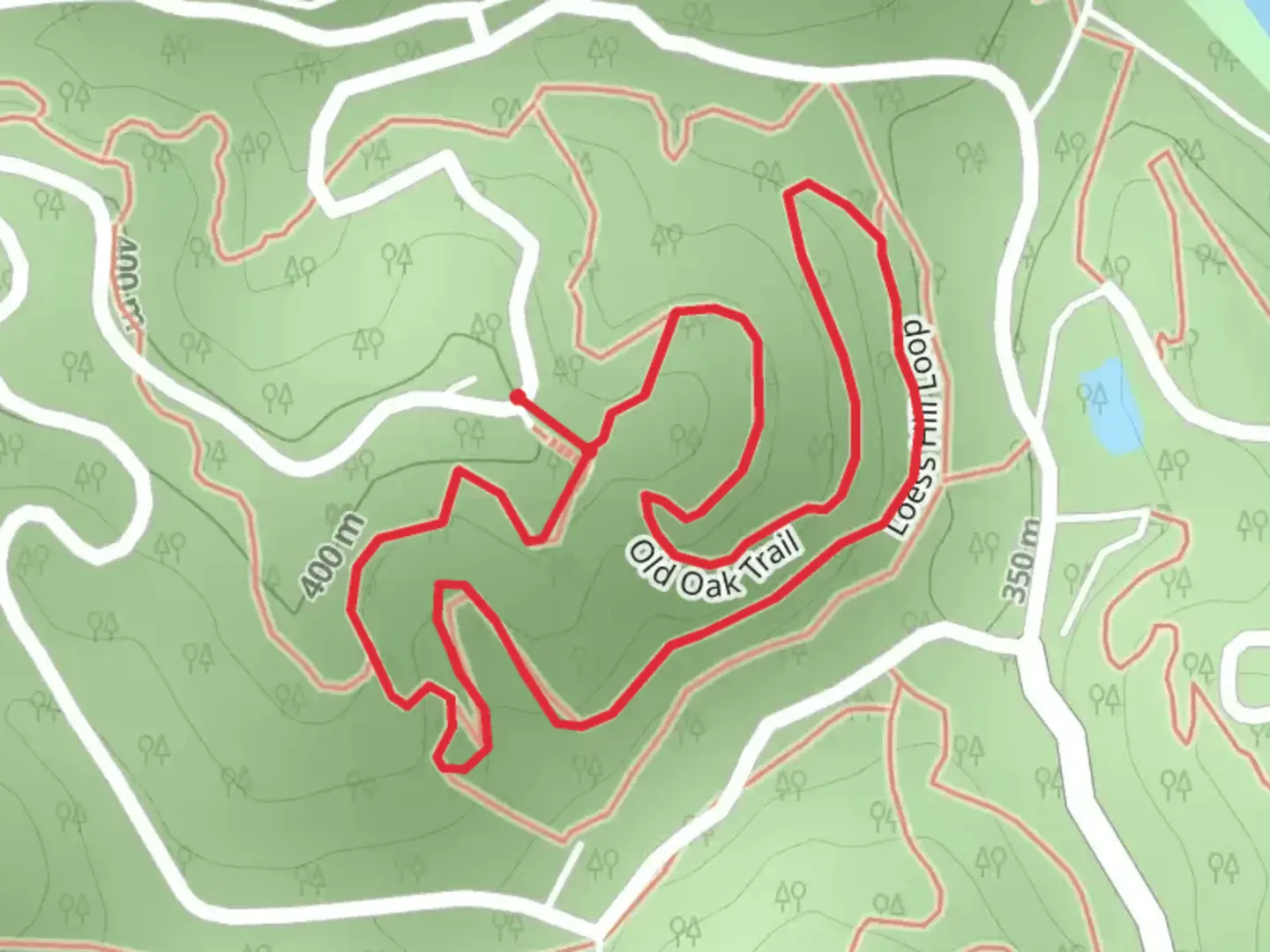 An image depicting the trail Old Oak Trail and Loess Hill Loop and its surrounding area.