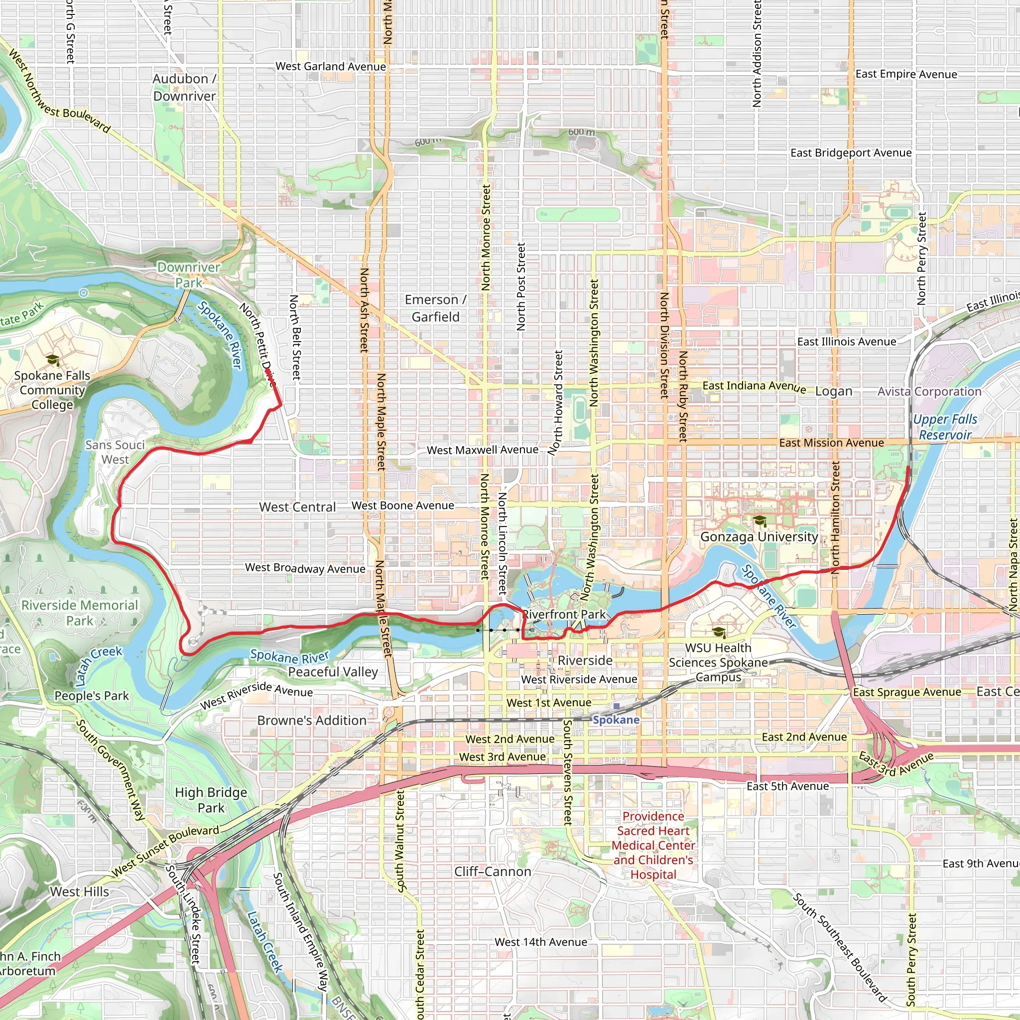 Spokane River Centennial Trail from North Pettit Drive mobile static map
