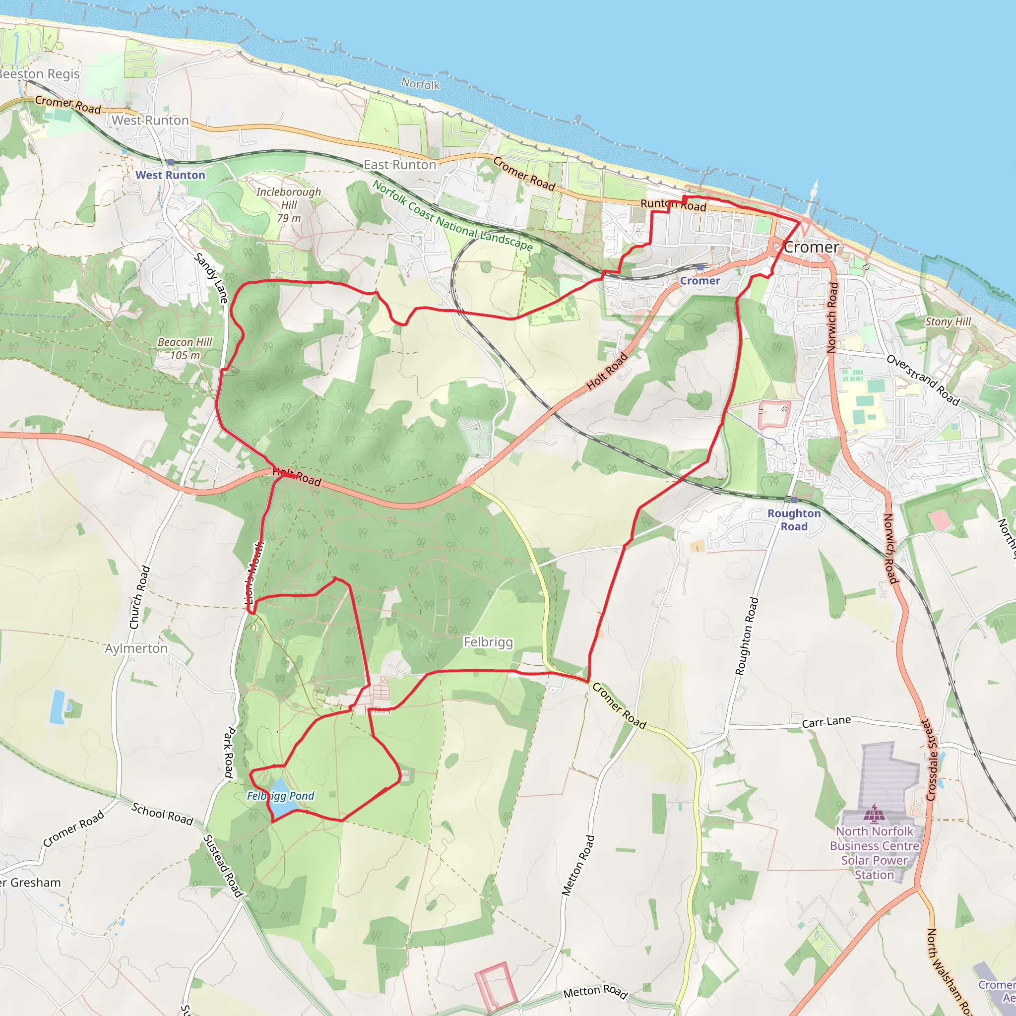 Cromer to Felbrigg Loop via Felbrigg Pond mobile static map