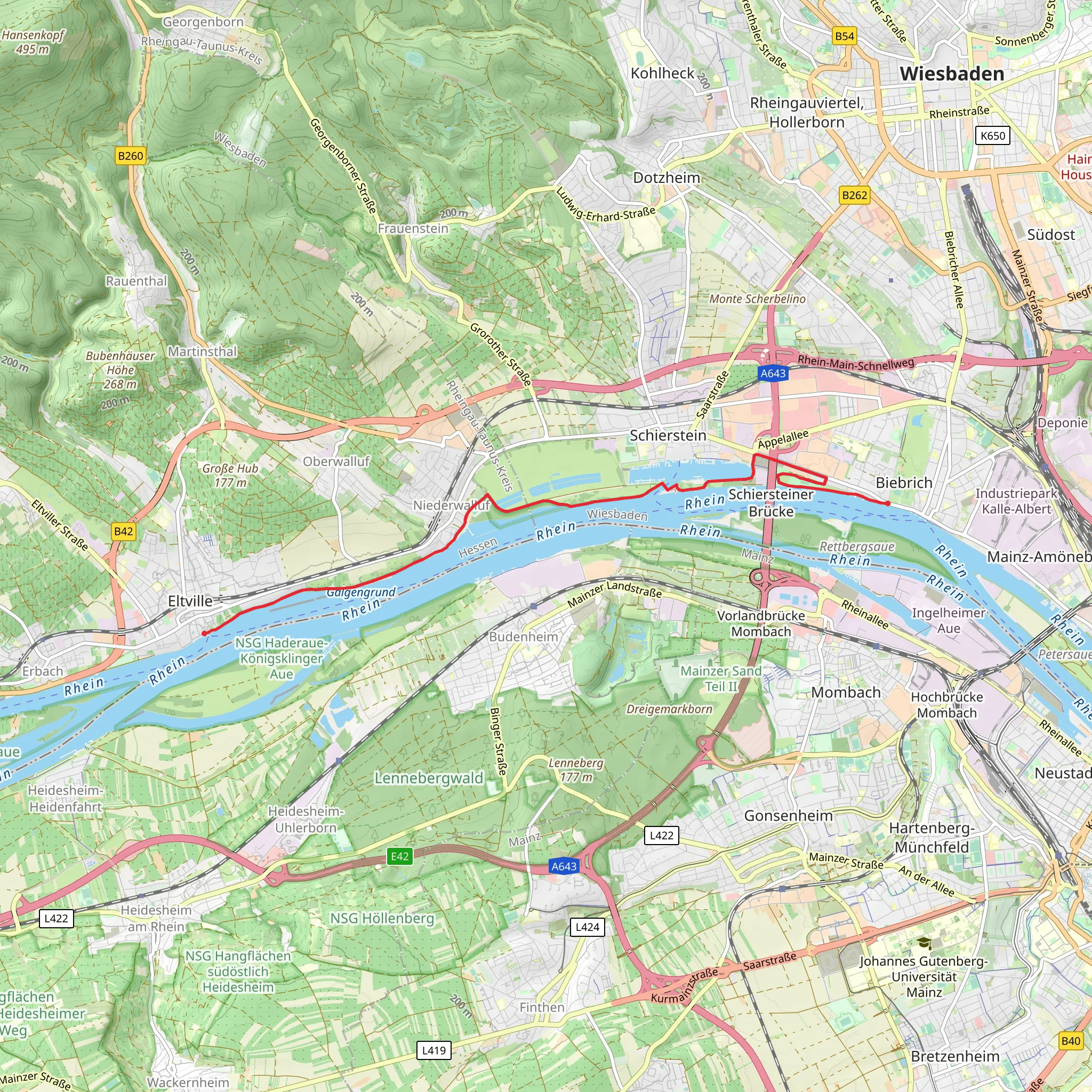 Biebrich Palace to Eltville via River Rhine Walk mobile static map