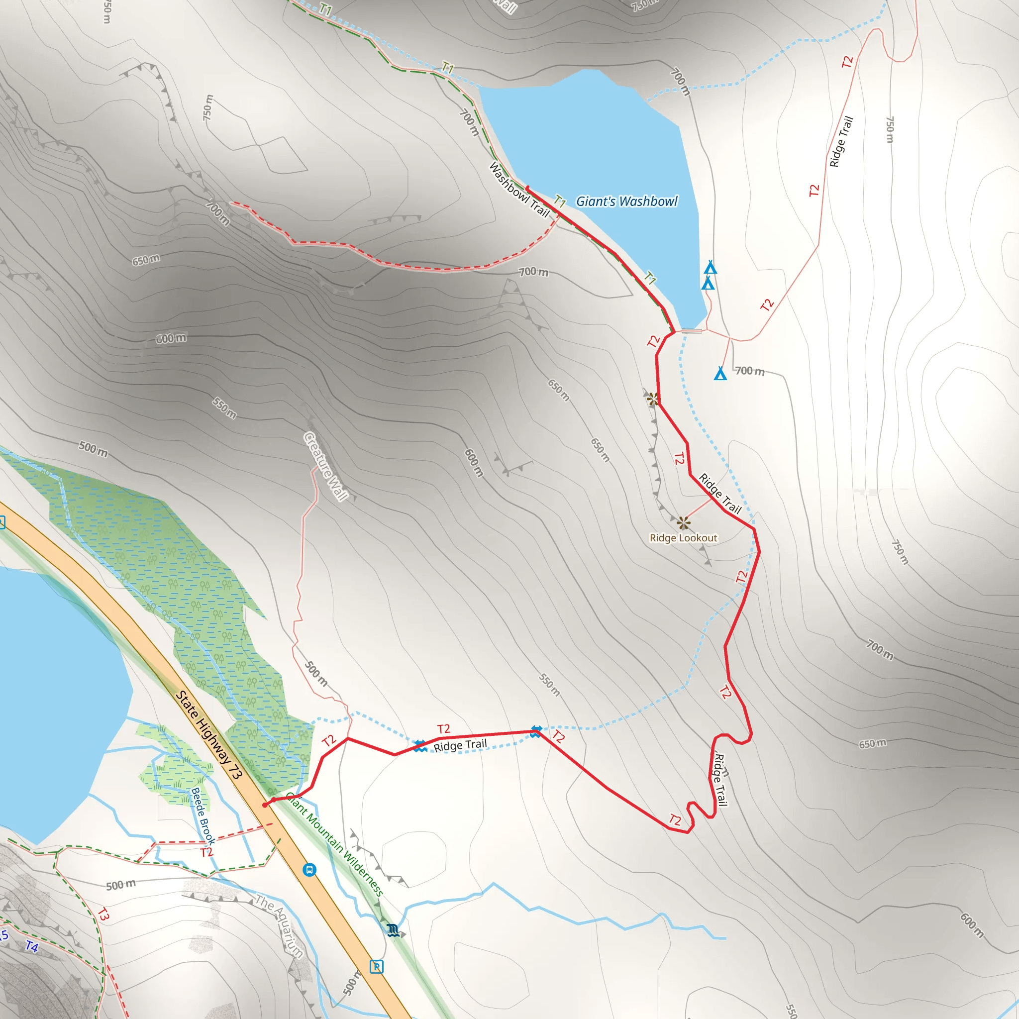 Giant Washbowl via Ridge Trail mobile static map