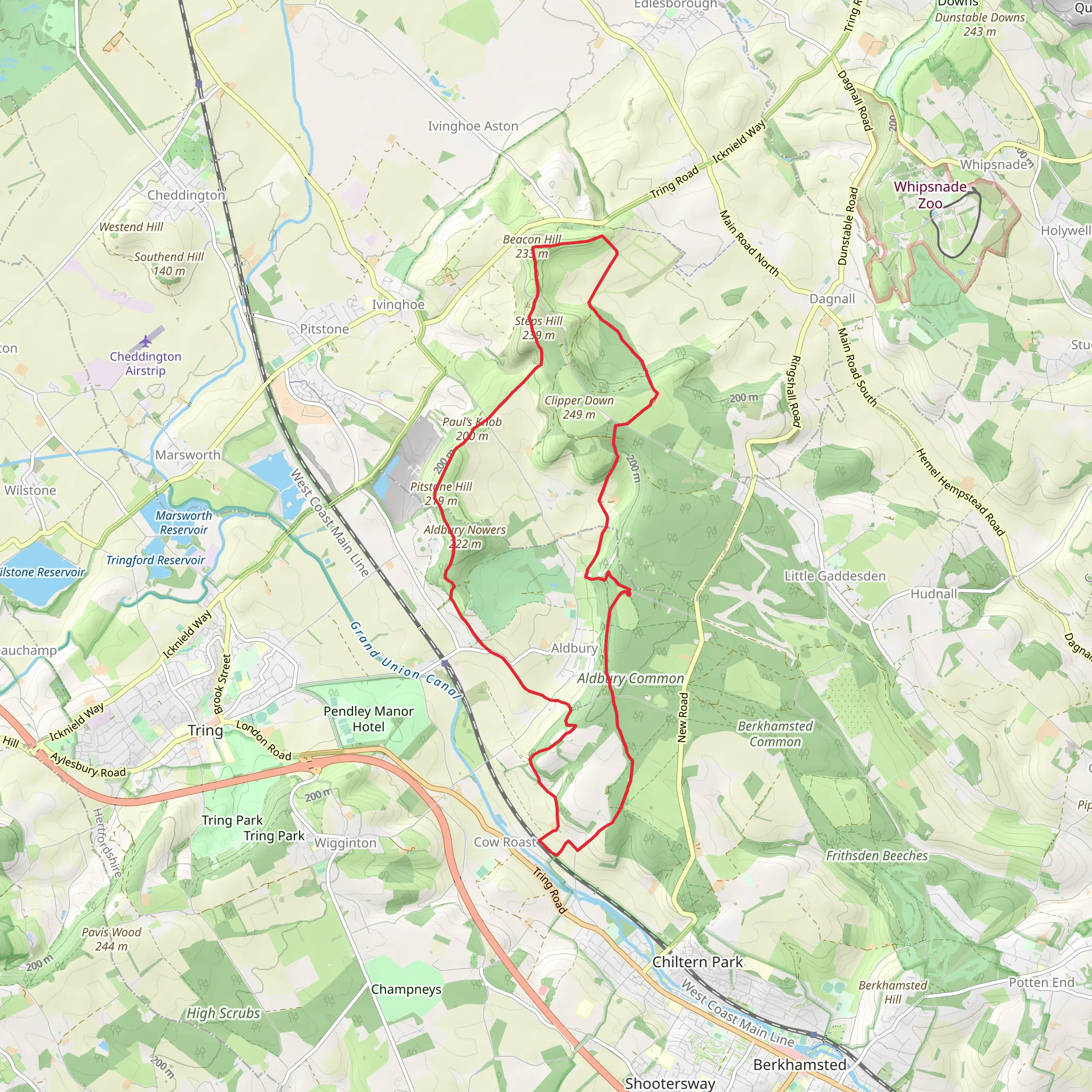 Pitstone Hill, Steps Hill and Beacon Hill Loop via The Ridgeway mobile static map