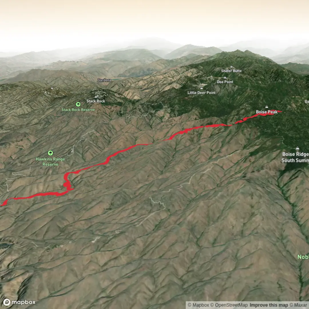 An image depicting the trail Hard Guy trail to Boise Peak summit- out & back and its surrounding area.