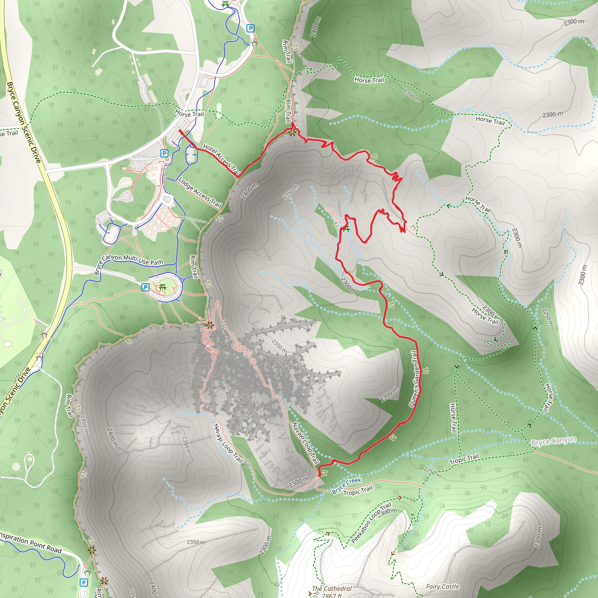 Queens Garden Trail via Rim Trail mobile static map