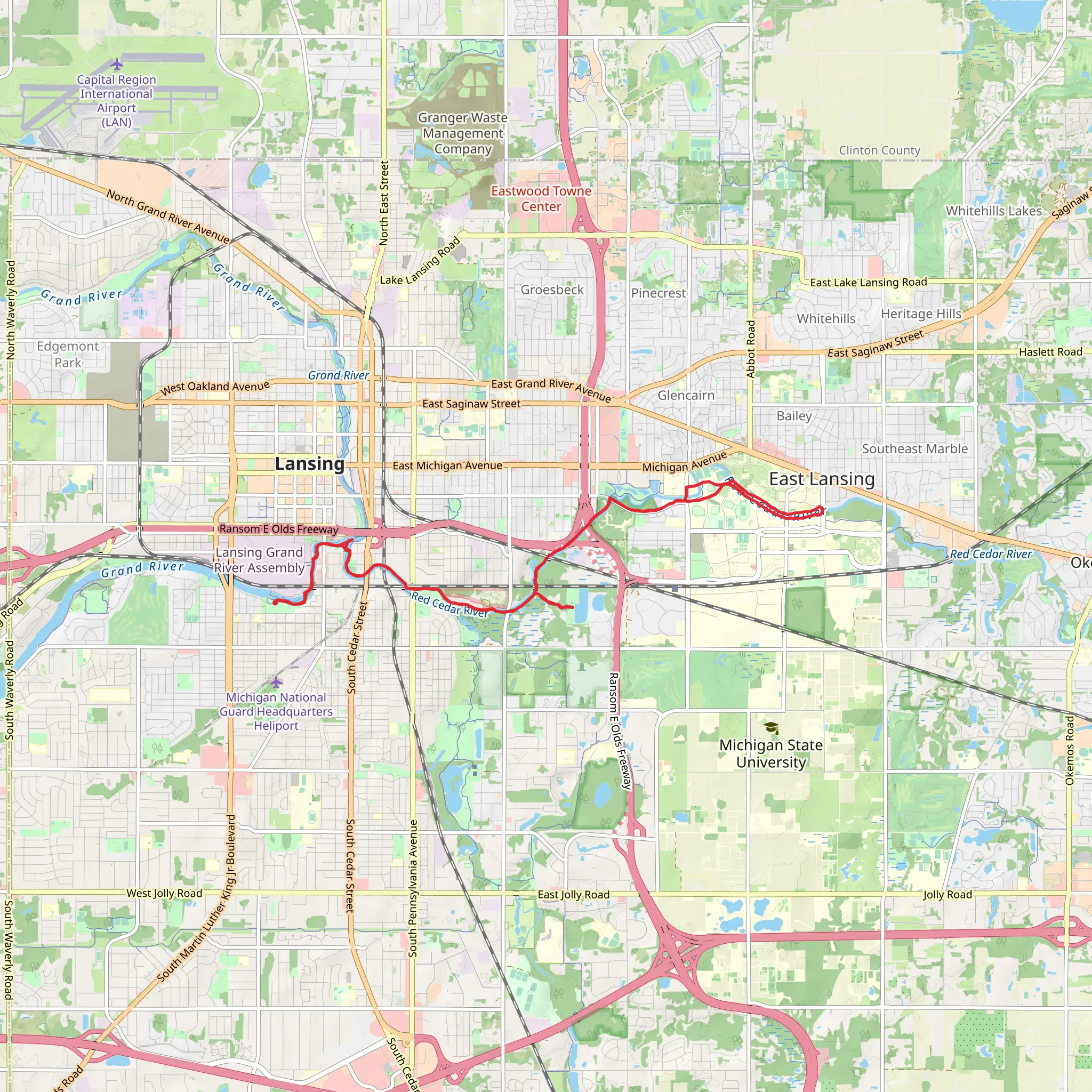 River Point Park, Potter Park, Crego Park and Kircher Park via Lansing River Trail mobile static map