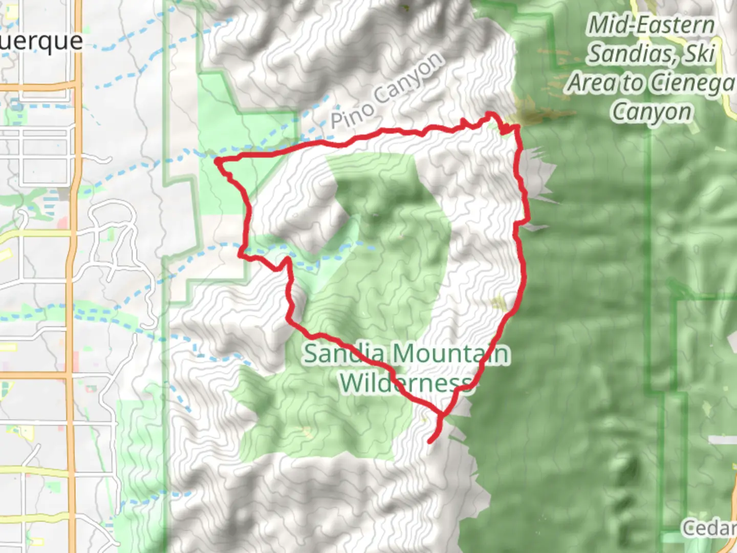 An image depicting the trail Trail 305A, South Sandia Peak and Pino Loop Trail and its surrounding area.