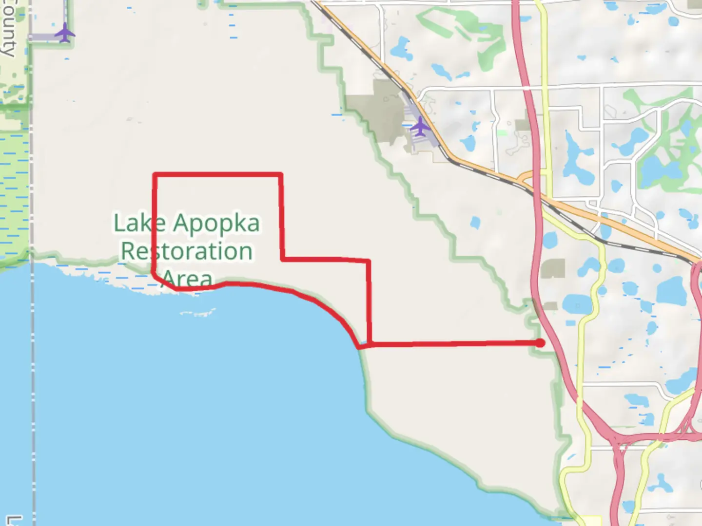 An image depicting the trail Welland Road and Lake Apopka Restoration Area Trail and its surrounding area.