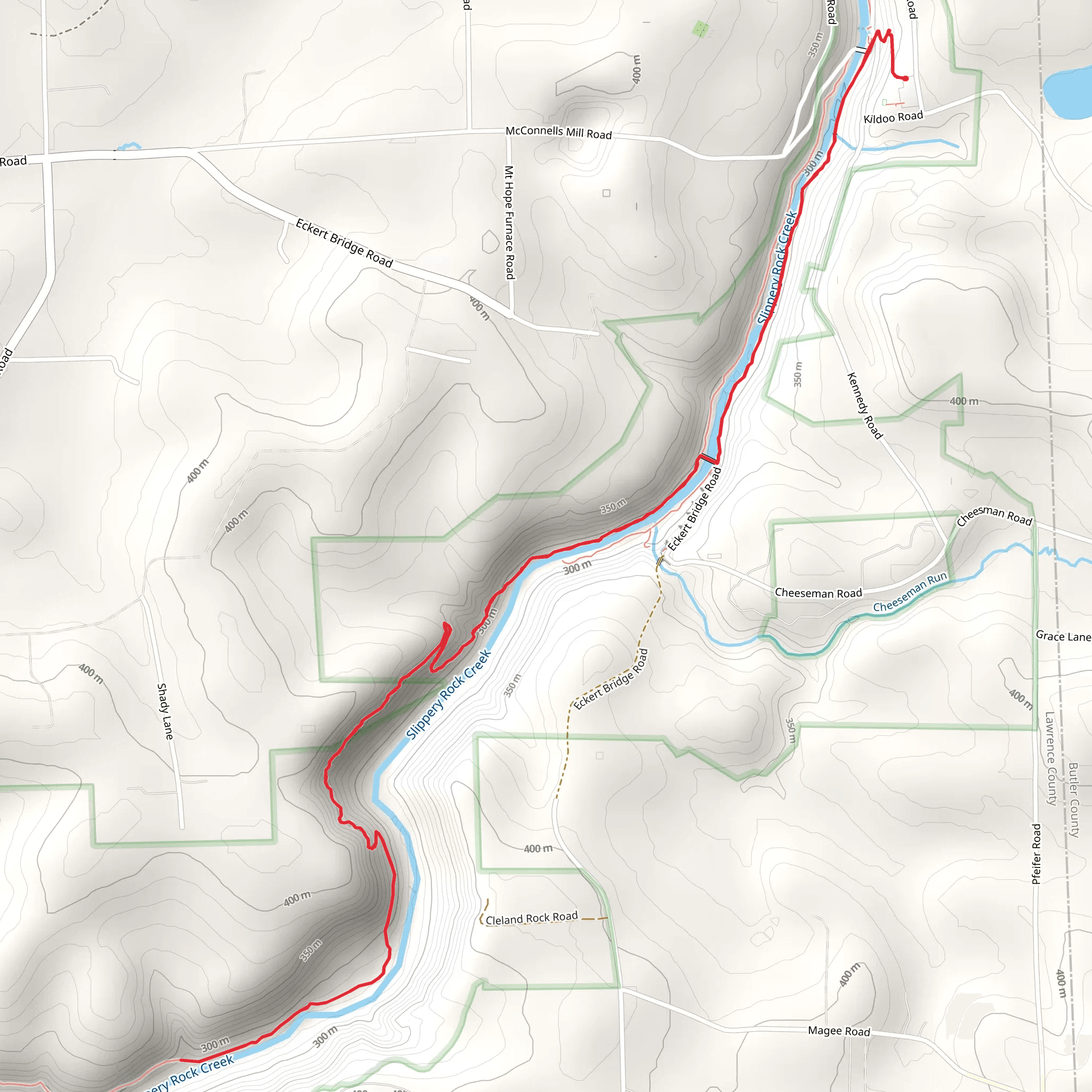 Kildoo and Slippery Rock Creek Trail mobile static map