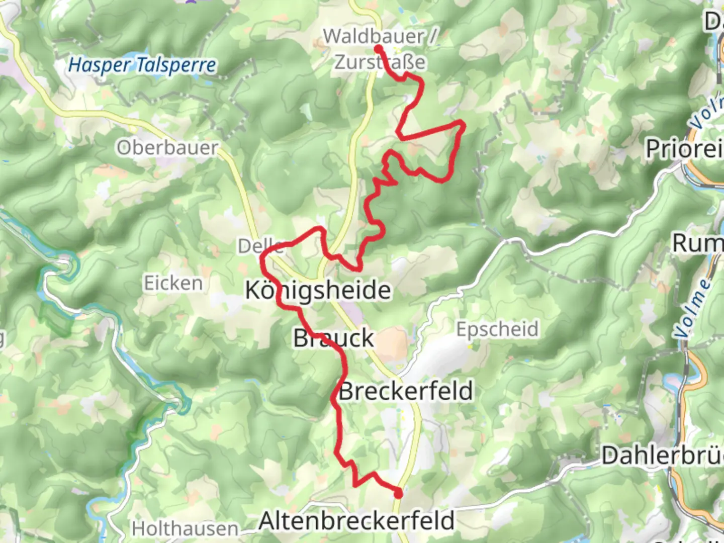 An image depicting the trail Waldbauer to Wengeberg Walk and its surrounding area.