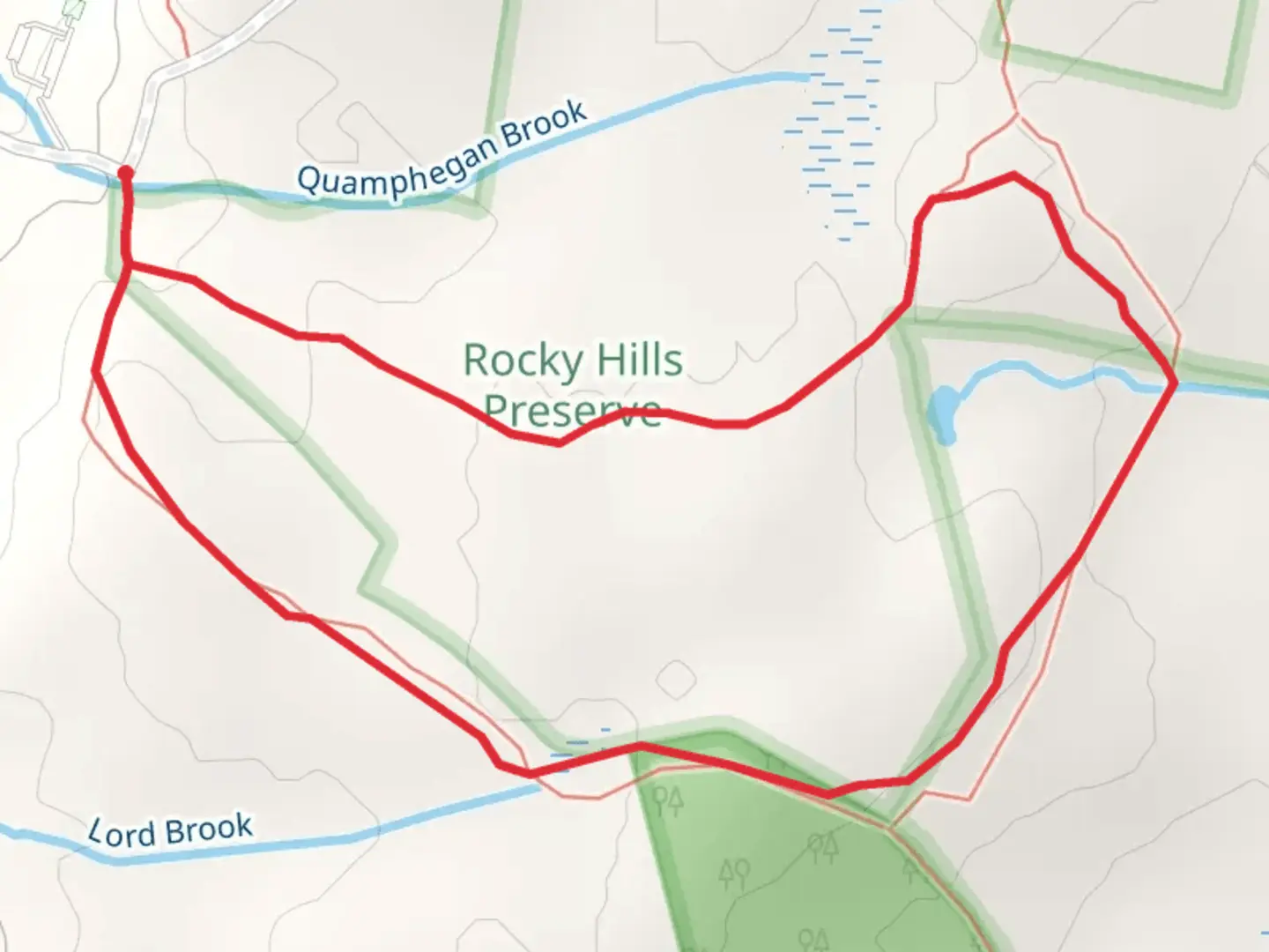 An image depicting the trail Quamphegan Brook Loop and its surrounding area.