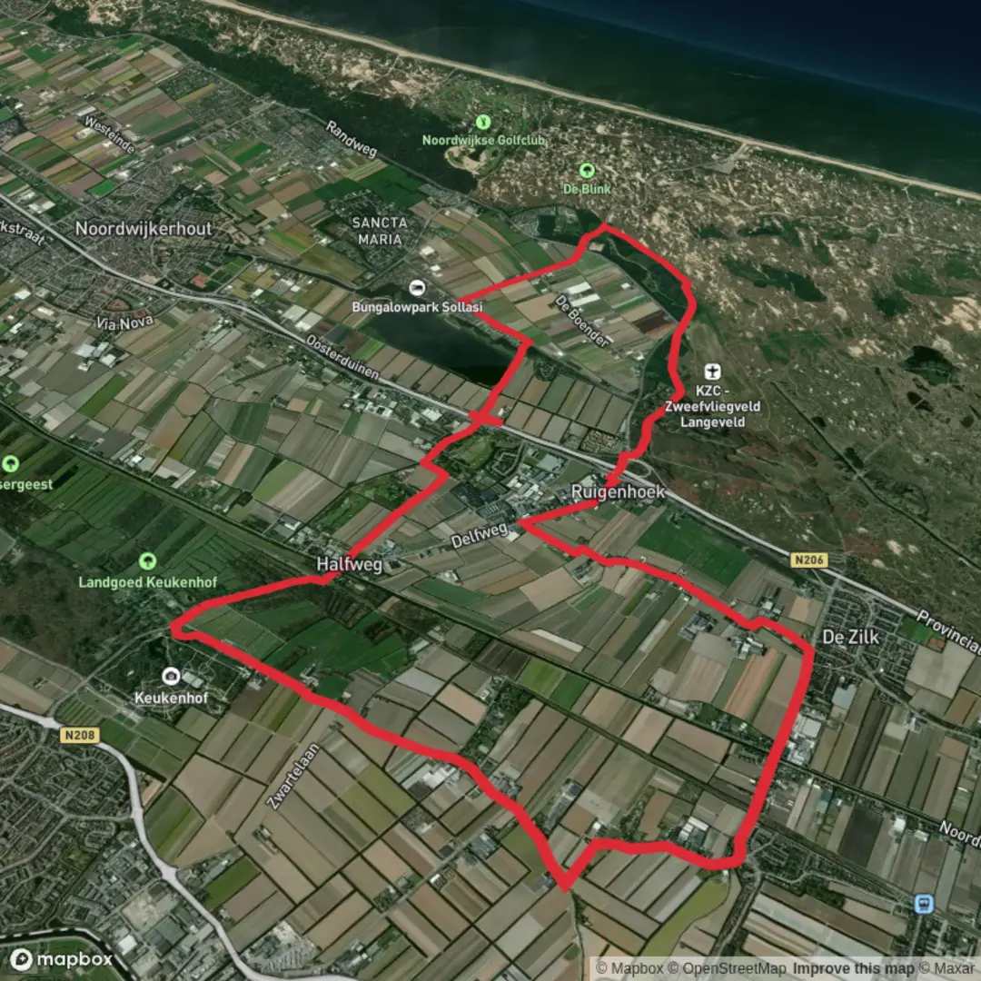 An image depicting the trail Fietspad Langeveld and Looster Weg Noord Loop and its surrounding area.