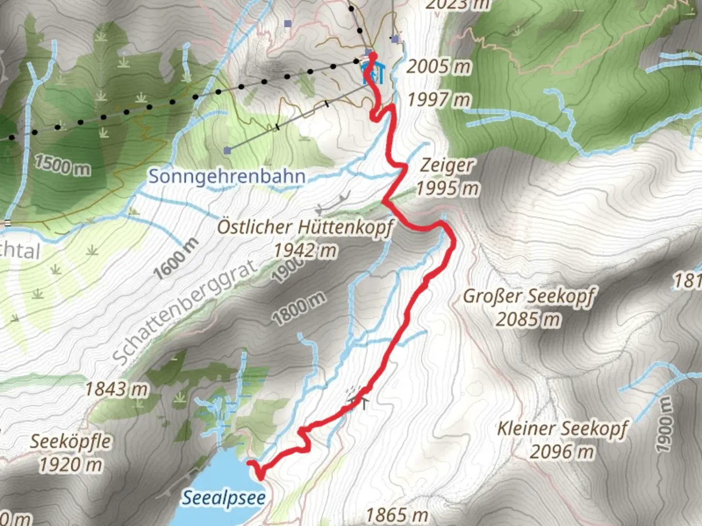 An image depicting the trail Seealpsee Lake Walk via Zeigersattel and Wanderweg 428 and its surrounding area.