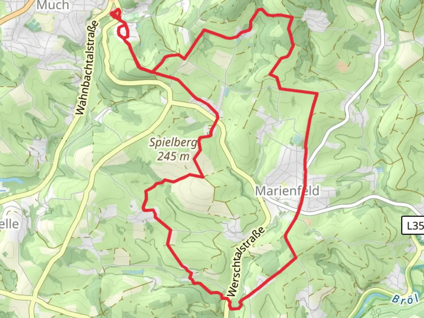 An image depicting the trail Much Rundweg and Boellweg and its surrounding area.