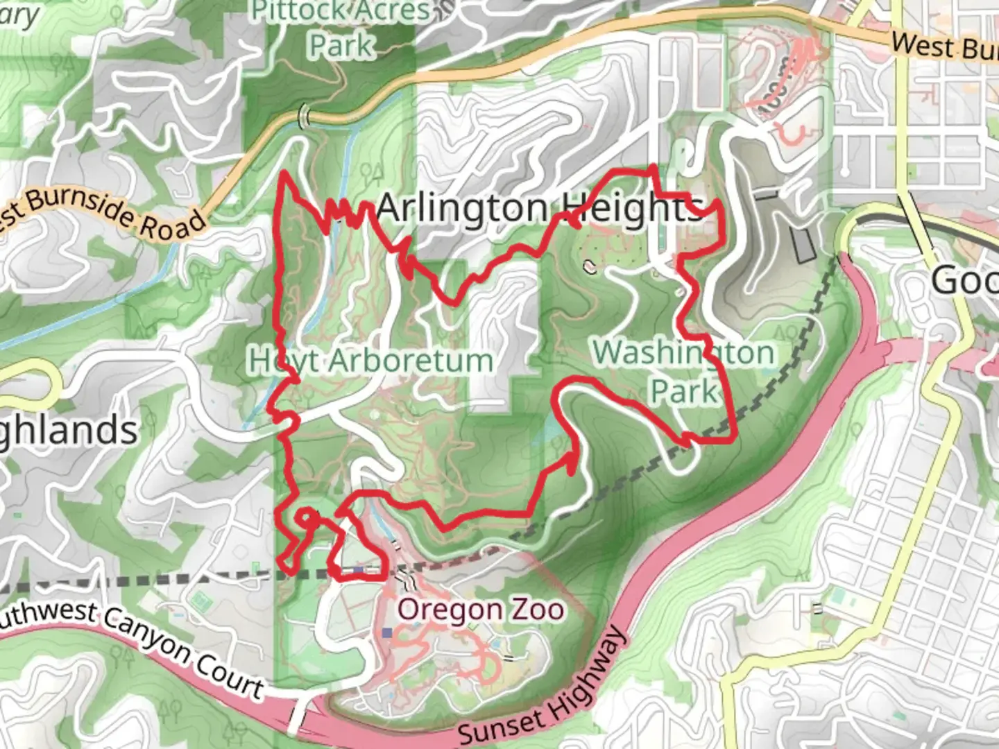 An image depicting the trail Marquam Trail and Wildwood Loop Trail and its surrounding area.