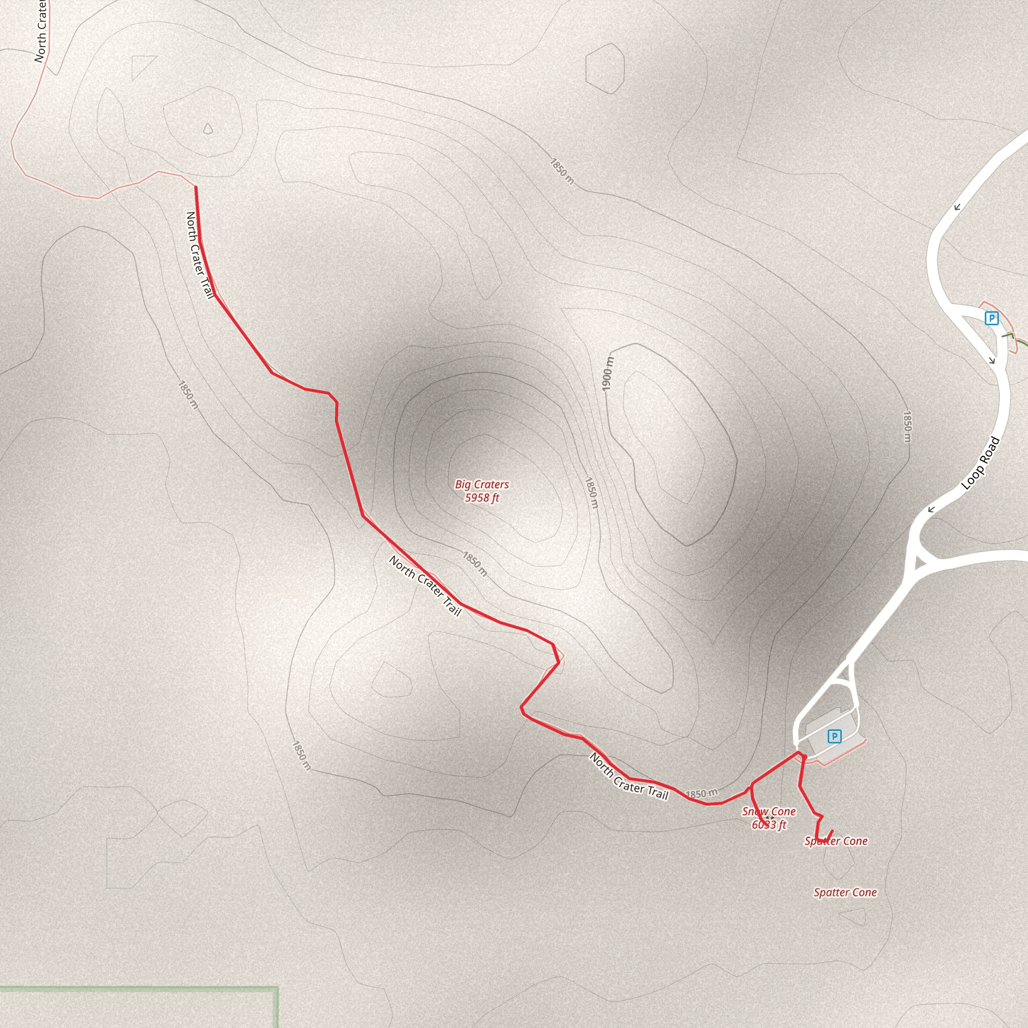 Spatter Cones, Snow Cone and North Crater Trail mobile static map