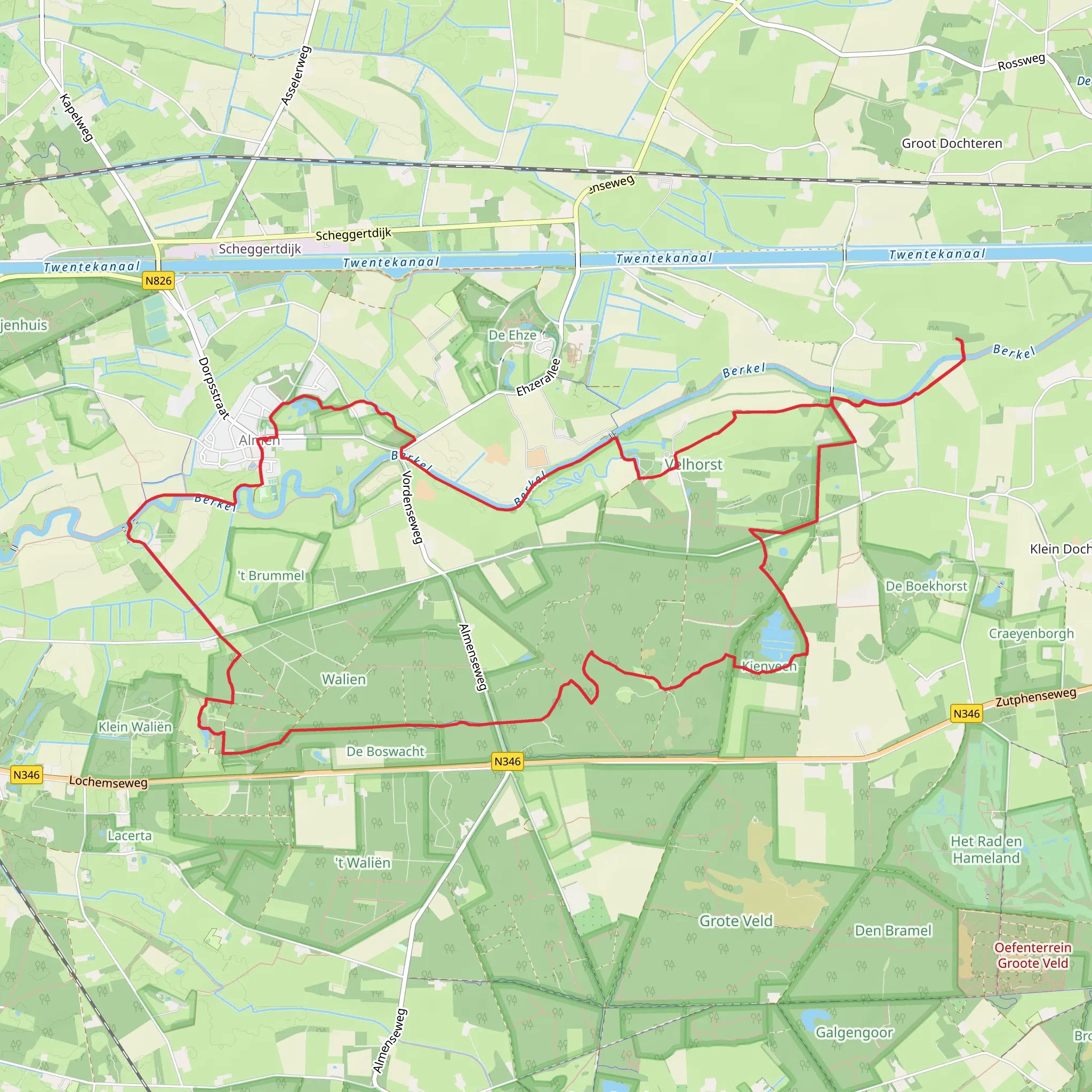 Rondje Velhorst, Berkelvallei Route and Rondje Almen Loop mobile static map