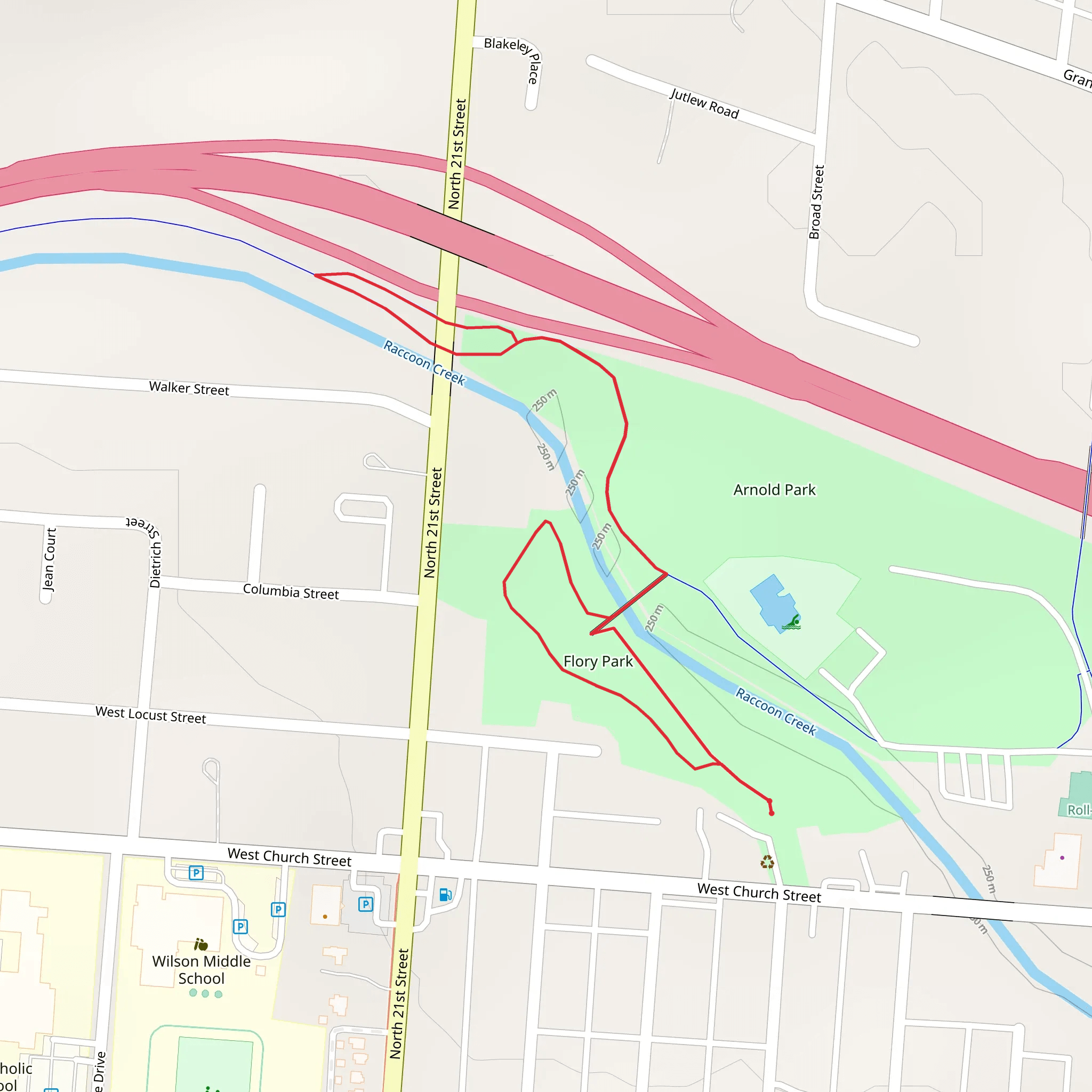Flory Park and Raccoon Creek Loop mobile static map