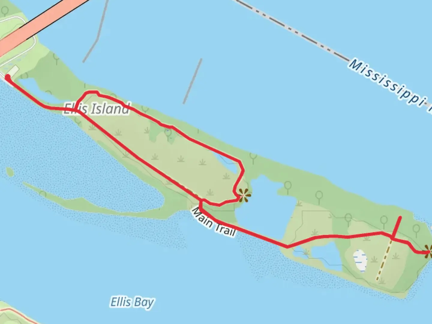 An image depicting the trail Ellis Island Loop and its surrounding area.