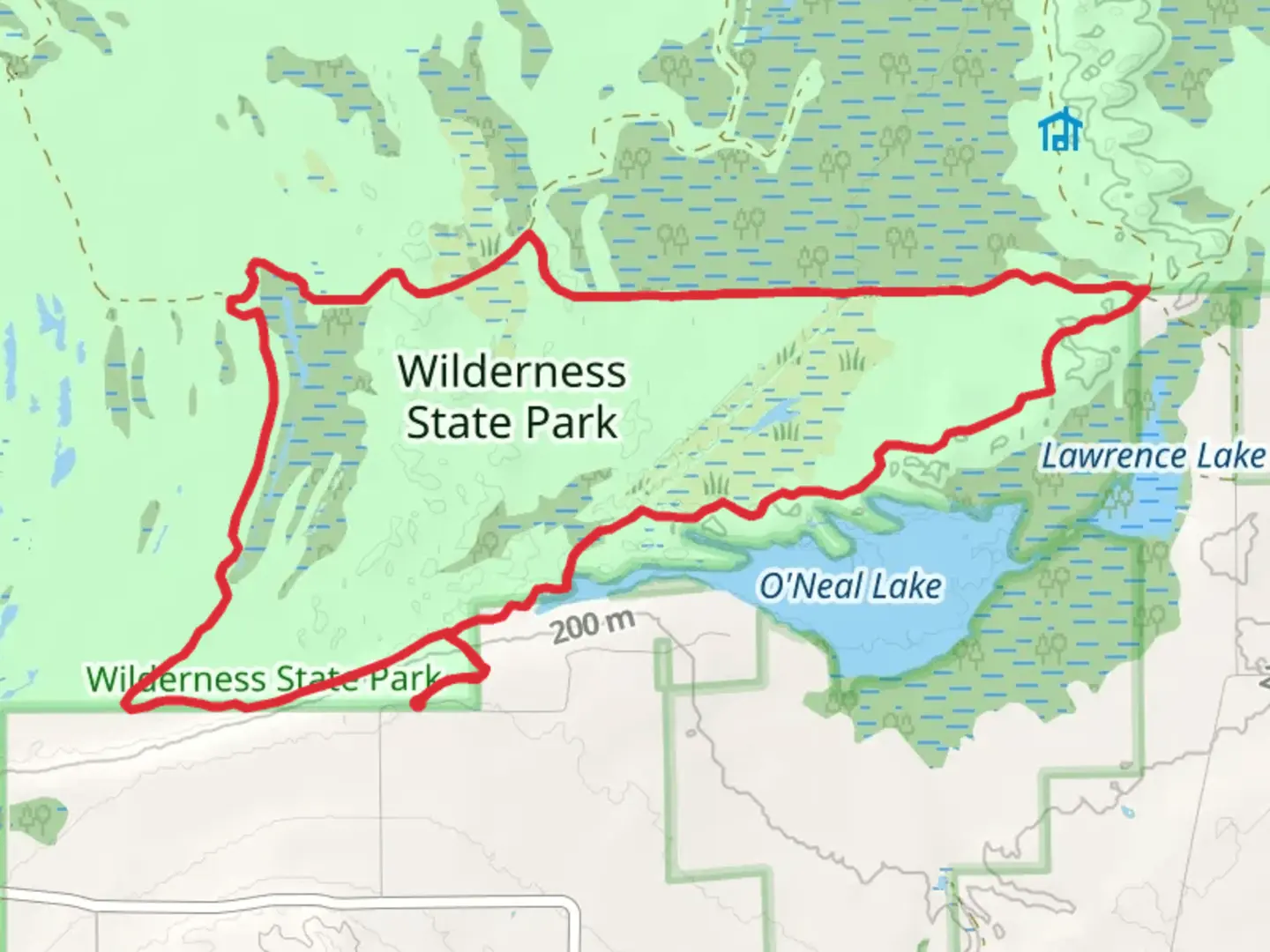 An image depicting the trail O'Neil Lake and South Boundary Loop Trail and its surrounding area.