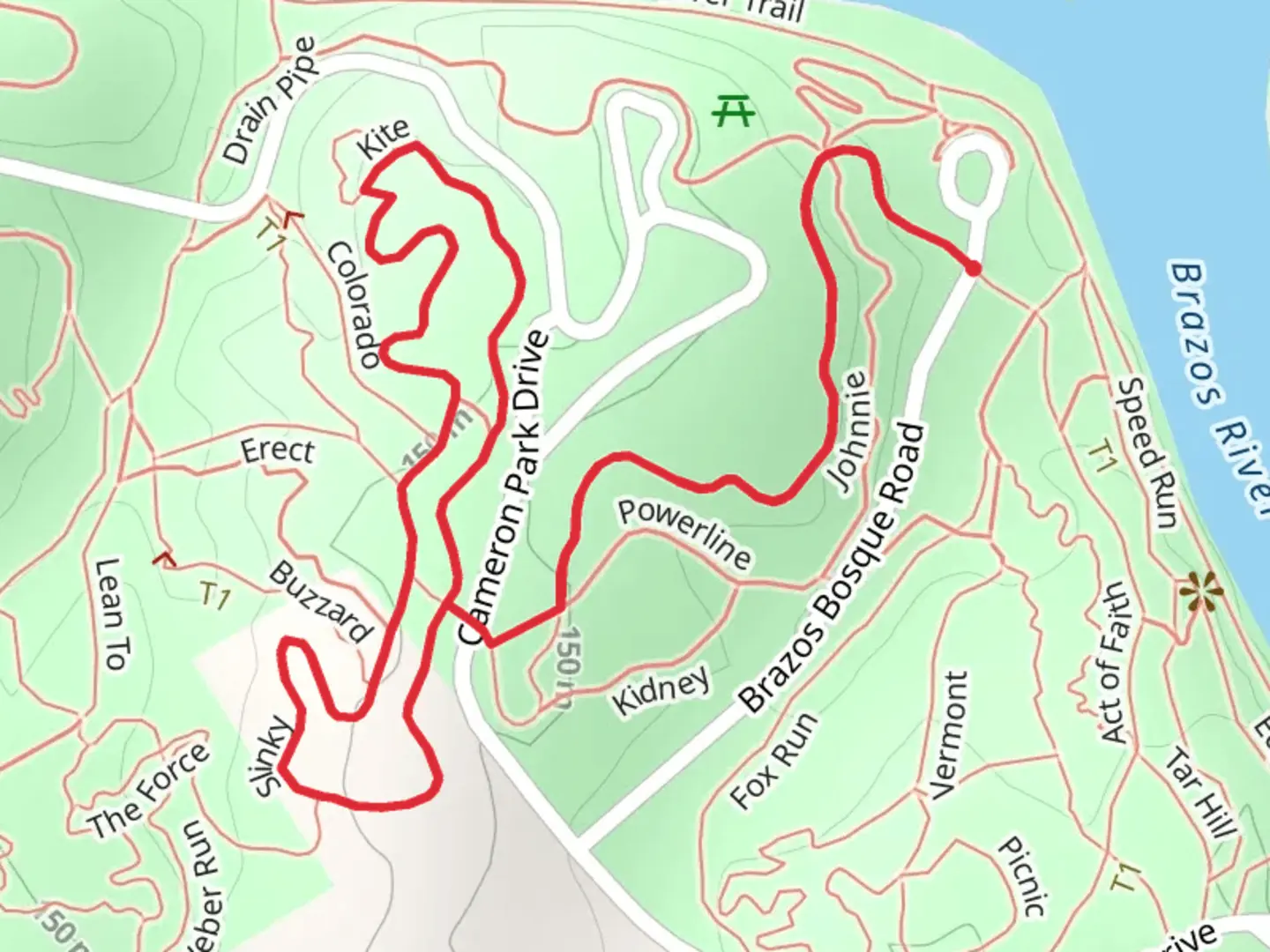 An image depicting the trail Johnnie, Slinky and Kite Loop and its surrounding area.