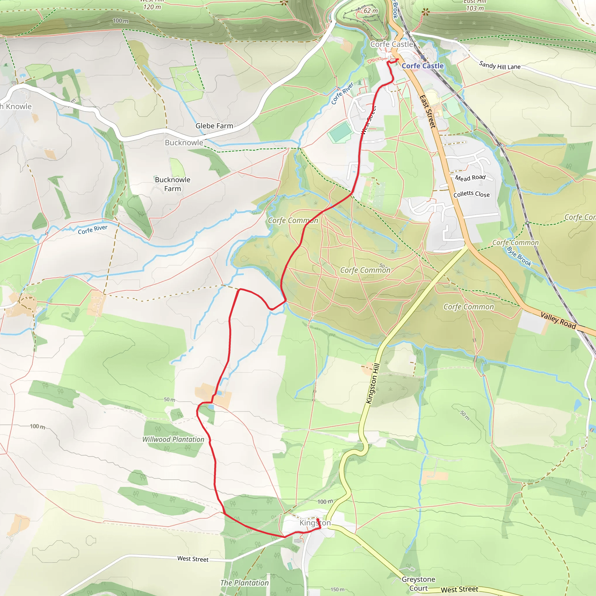 Kingston to Corfe Castle Walk mobile static map