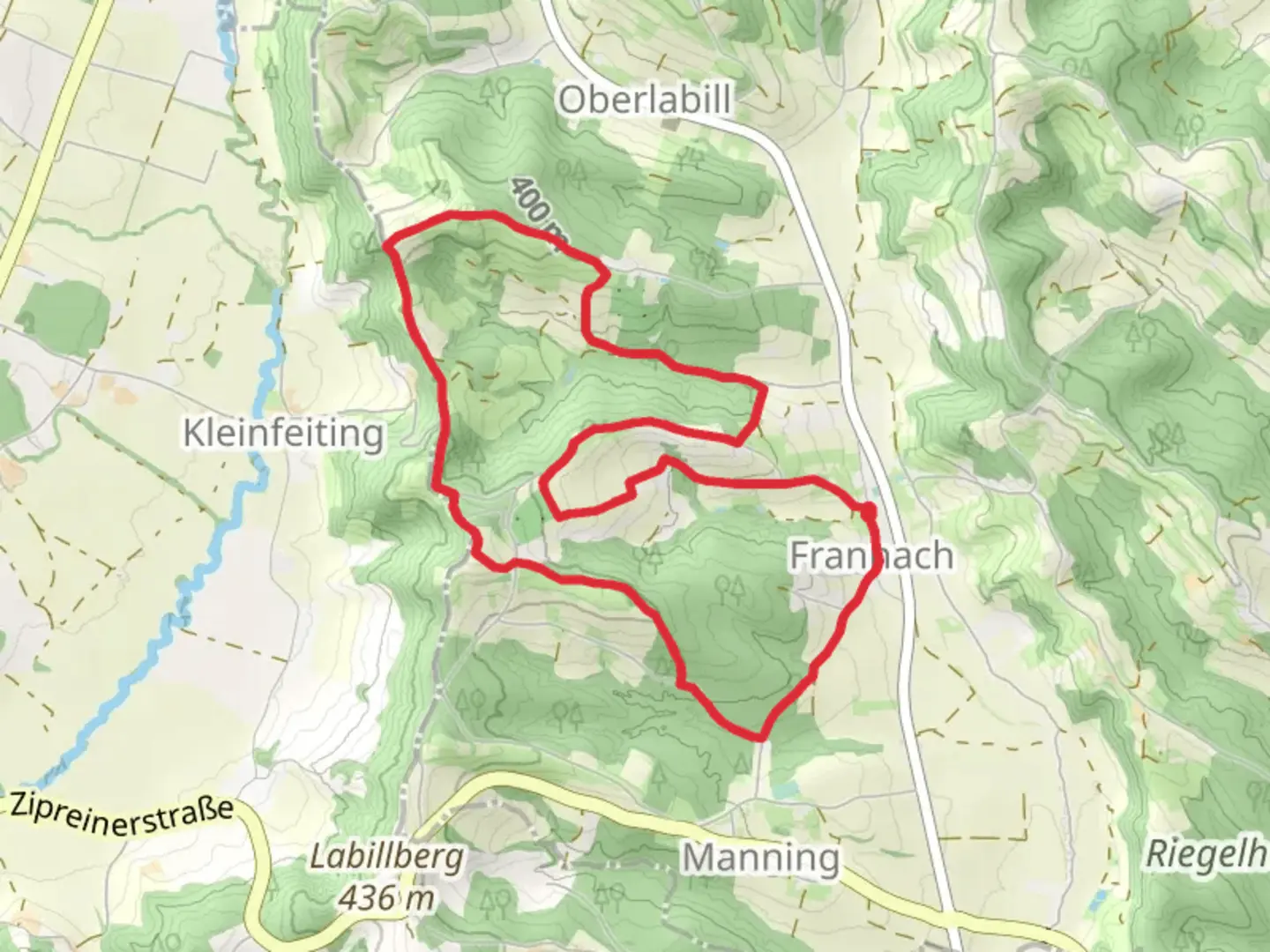 An image depicting the trail Kapellenweg Frannach and its surrounding area.