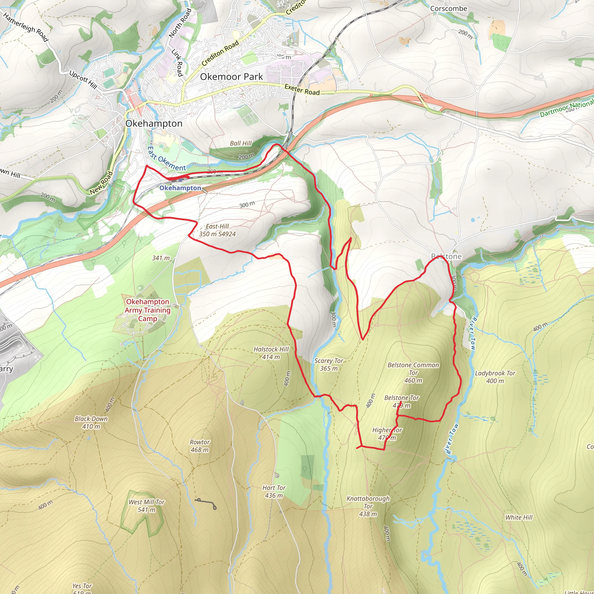 Winter Tor, Belstone Tor via Tramlines Bridhleway mobile static map