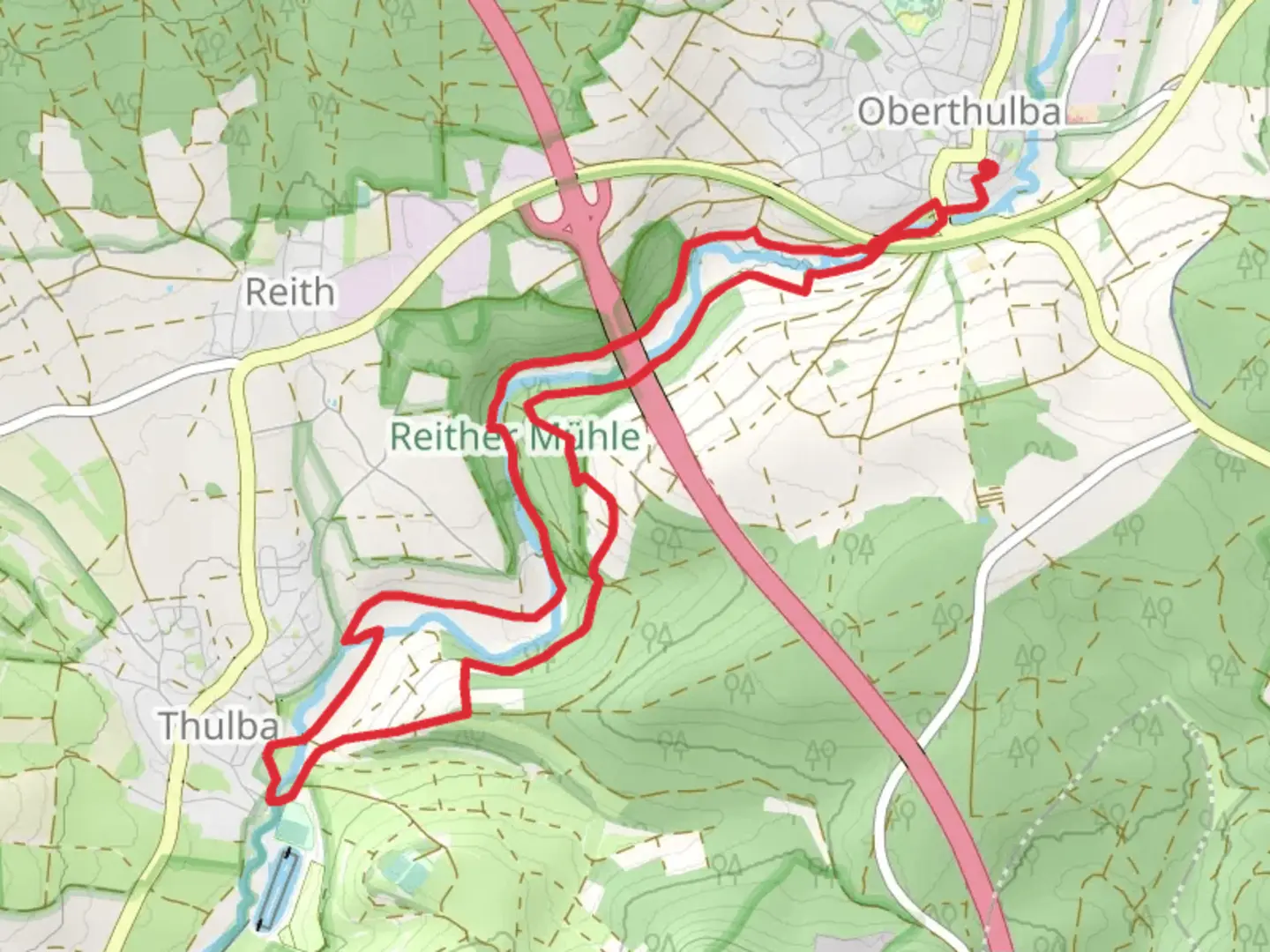 An image depicting the trail Extratour Thulbataler Loop and its surrounding area.