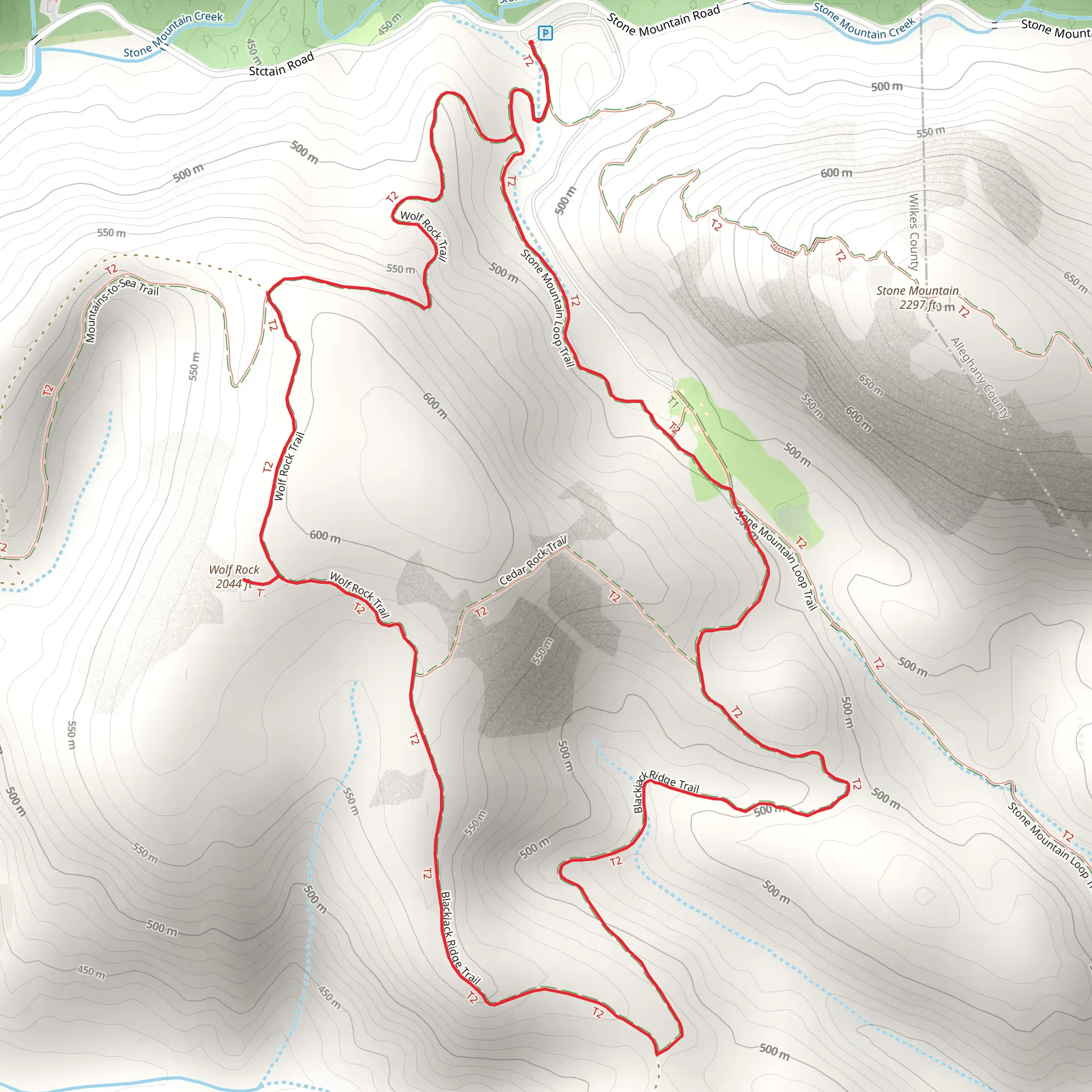 Stone Mountain, Blackjack Ridge and Wolf Rock Loop Trail mobile static map