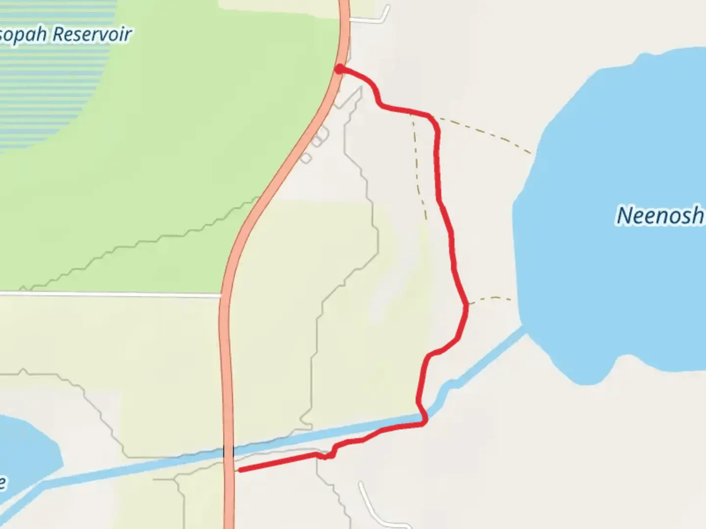 An image depicting the trail Neenoshe Reservoir Eastside Walk and its surrounding area.
