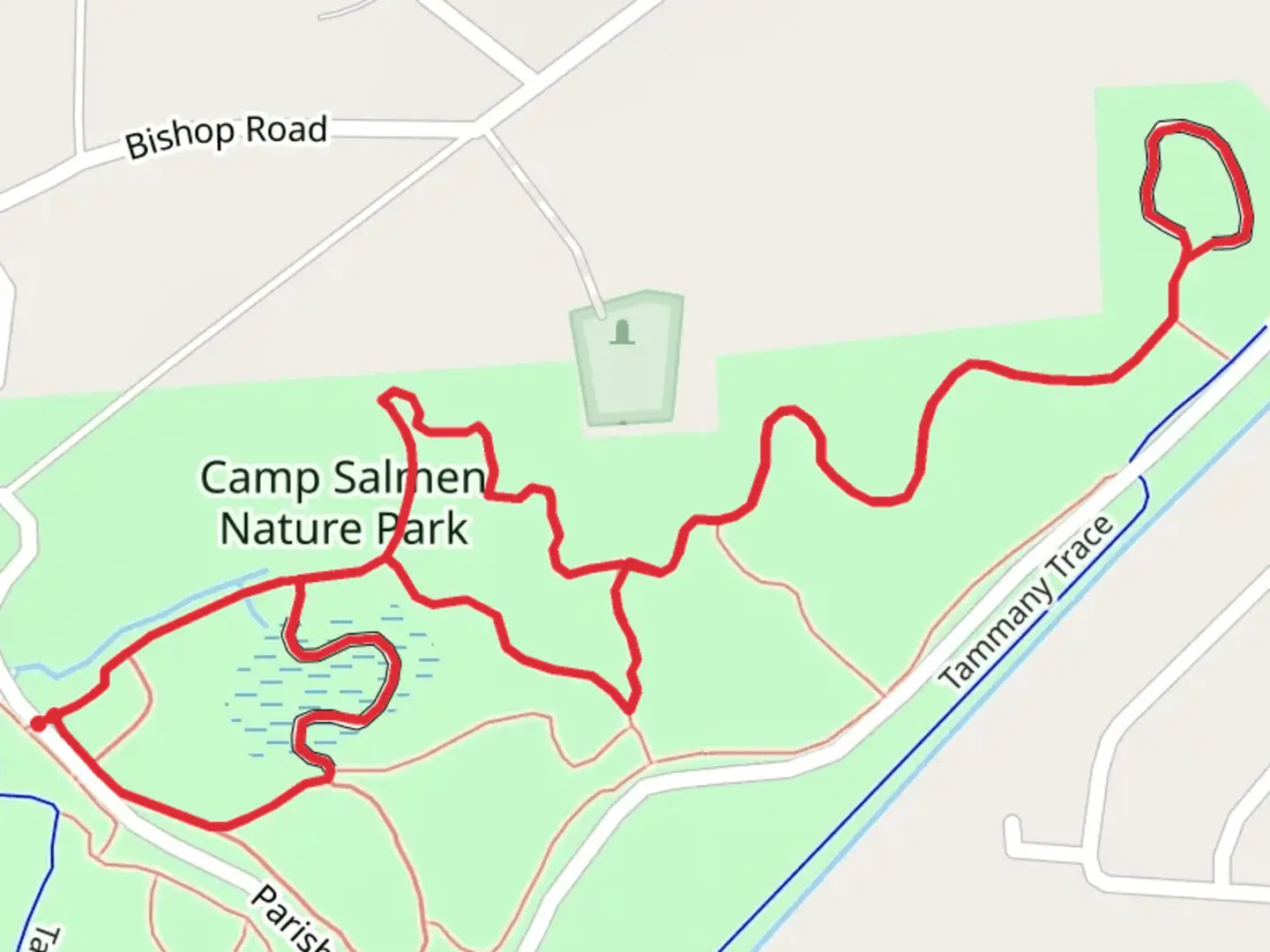 An image depicting the trail Camp Salmen Nature Park Loop and its surrounding area.