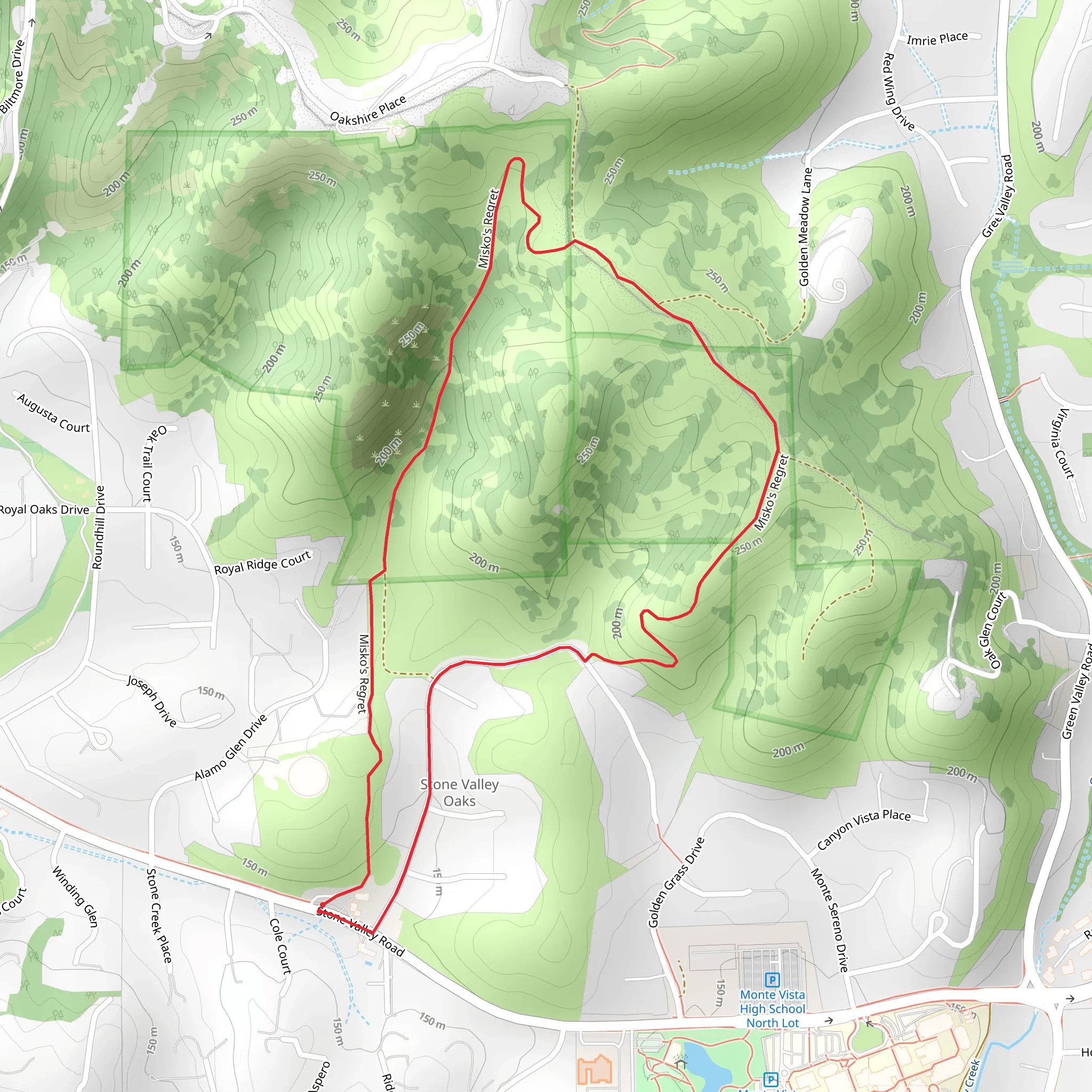 Las Trampas to Mt Diablo Regional Trail and Misko's Regret Loop mobile static map